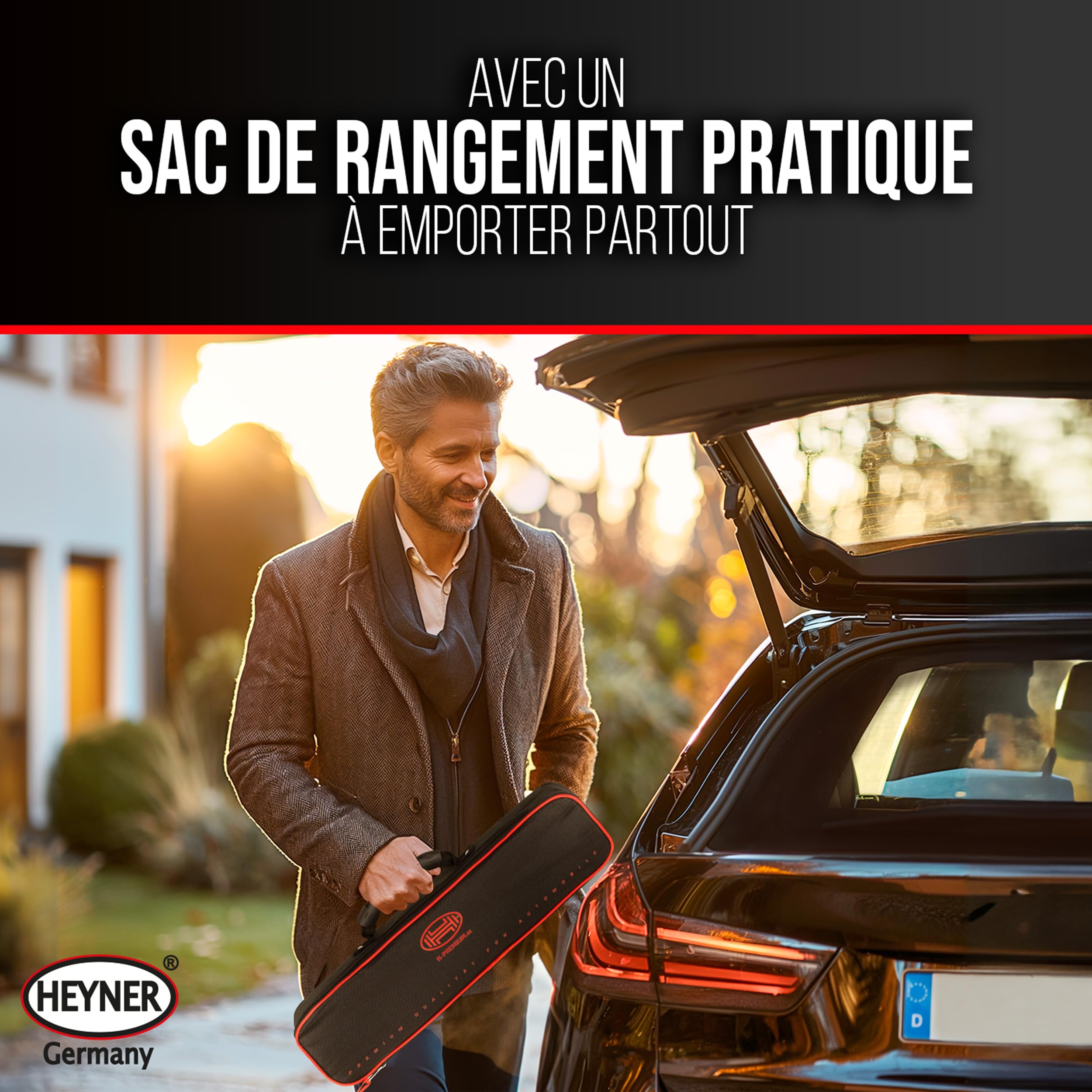HEYNER® Cric à Ciseaux 2 t pour VW ID.3 Gen 1 (2019, FL 2023) - Patin en Caoutchouc à 360° avec âme métallique de 4 mm, Course 98-442 mm, cliquet et manivelle de 17 mm, rallonge Comfort, Acier Q235