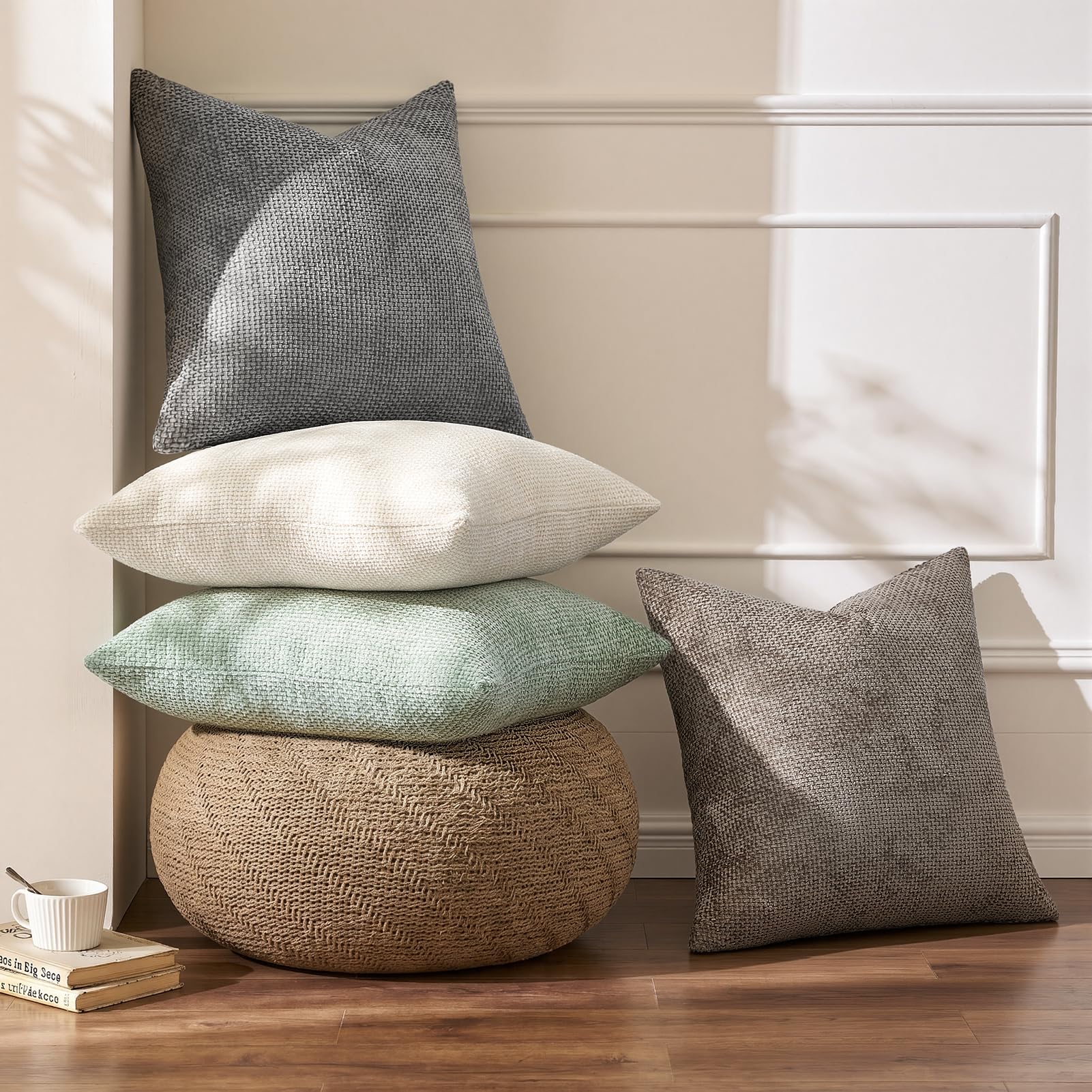 Topfinel 2er Set Kissenbezug 40x40 cm in Grau Flauschiger Chenille-Stoff Deko Wohnzimmer Schlafzimmer Boho Kissen Skandinavisch Sofakissen Komfort Geeignet Für Bett Garten Balkon Küche, Haushalt & Wohnen