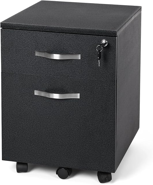 SONGMICS Lockable Office Cabinet Mobile Office Cabinet with Drawers and Suspension File for A4, Bottom Desk for Home and Office Granite Black LCD22B