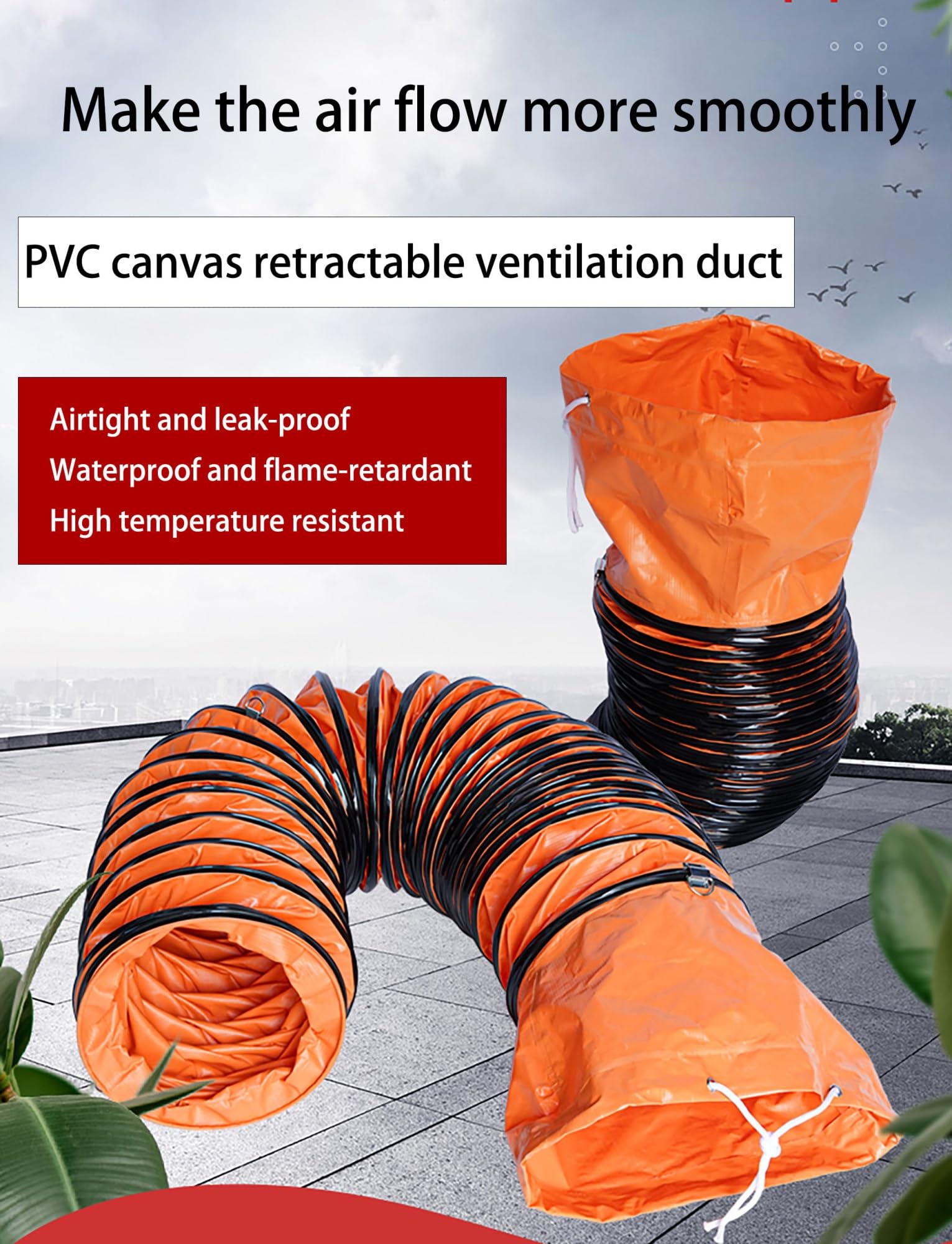 Manguera de conducto flexible, PVC ignífugo ajustable para altas temperaturas, ventilador de escape y uso HVAC (250 mm x 10 m) – ideal para aplicaciones portátiles de conductos de aire