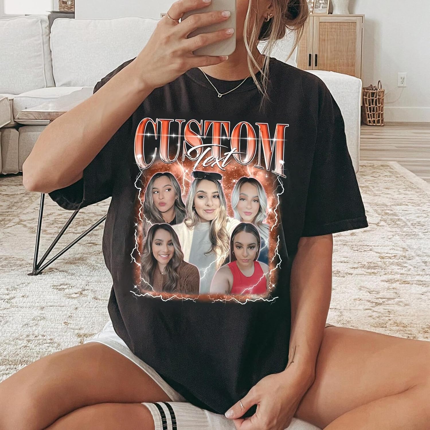 NAZENTI Personalized Vintage 90s Bootleg Photo Shirt, Custom Text and Photo Collage Shirt, Gift for Her, Vintage 90s Bootleg Tee, Gift for Valentine's Day, Christmas, Birthday - Image 2