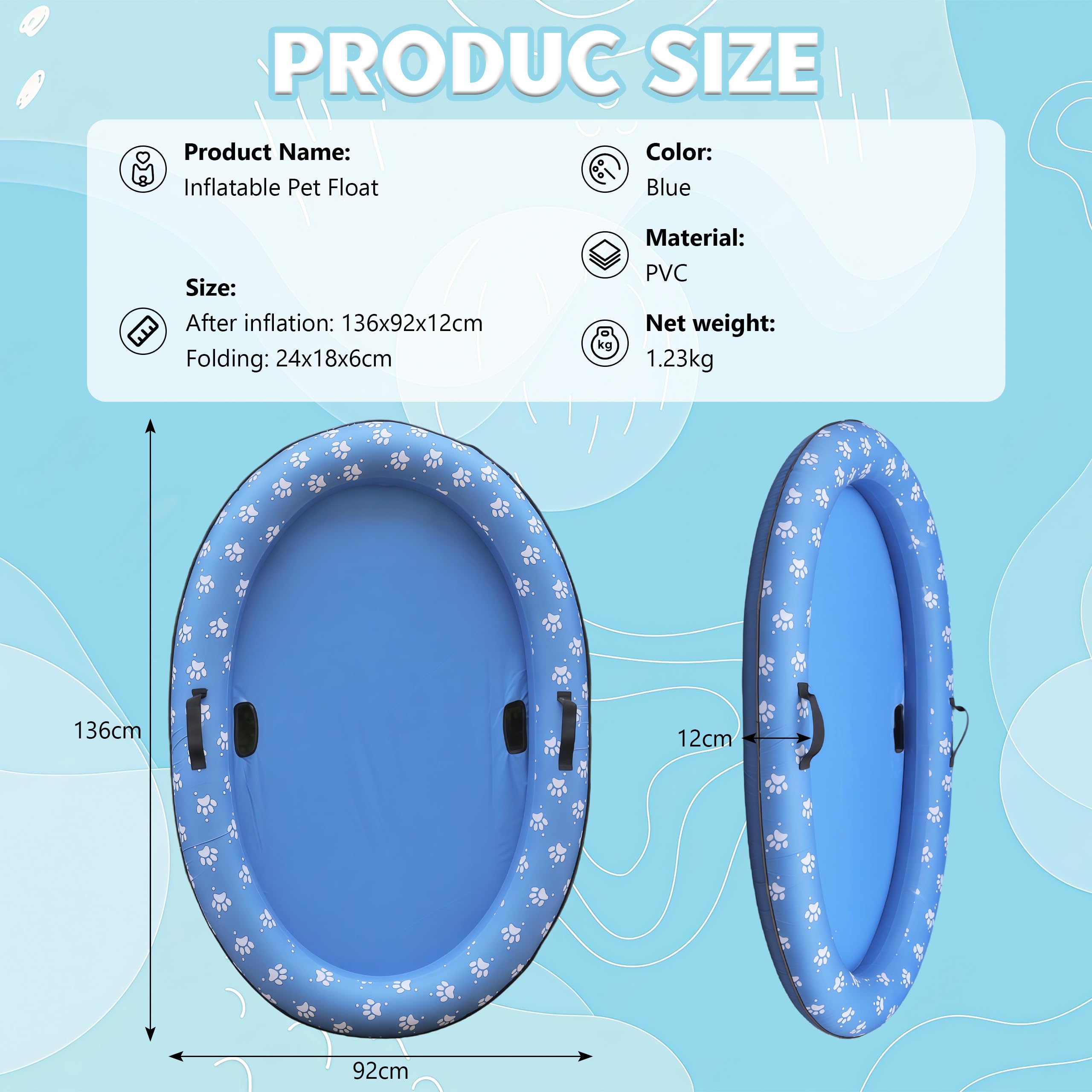 Aufblasbares Hundefloß, Hundepool Wasserspielzeug, Hund Aufblasbarer Floß Kratzfest PVC mit 2 Drainagelöchern, Faltbare Hundeluftmatratze Tragbar für Strand See Schwimmbad Garten
