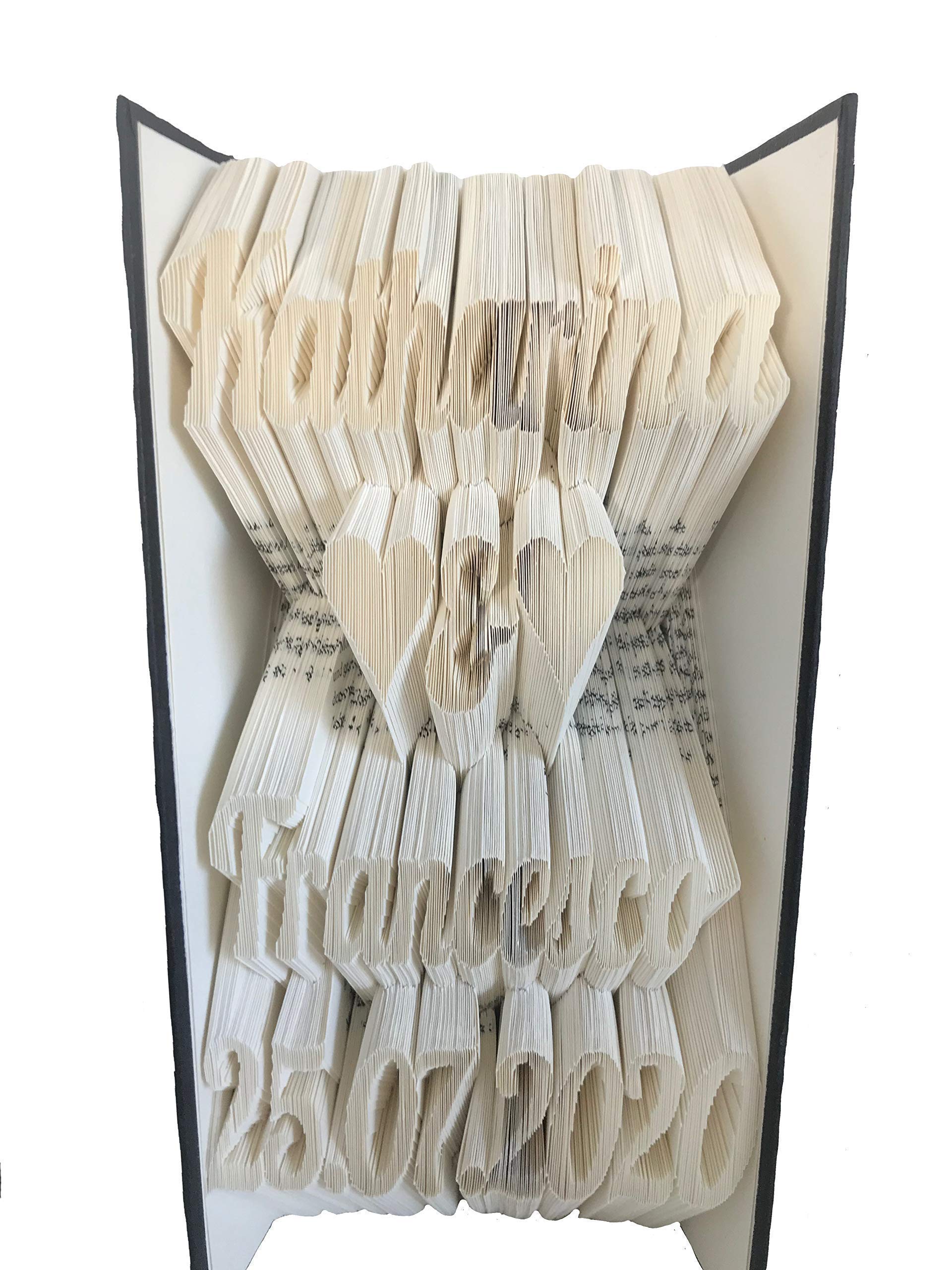 Gefaltetes Buch mit Wunschname & Datum – personalisiertes Geschenk Hochzeit, Jubiläum, Hochzeitstag, Jahrestag – Buchkunst mit Vier Zeilen nach Wunsch – handgefertigtes Unikat