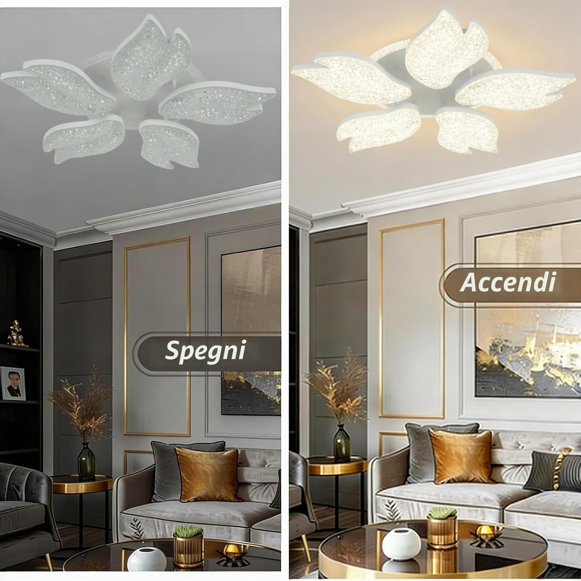 Lampadario Soggiorno Moderno con Telecomando e APP,Plafoniera Led soffitto con modalità di memoria e Timing,65W, 6750LM,3000K-6000K,Illuminazione da Soffitto (Bianco, 60 * 60 * 10)