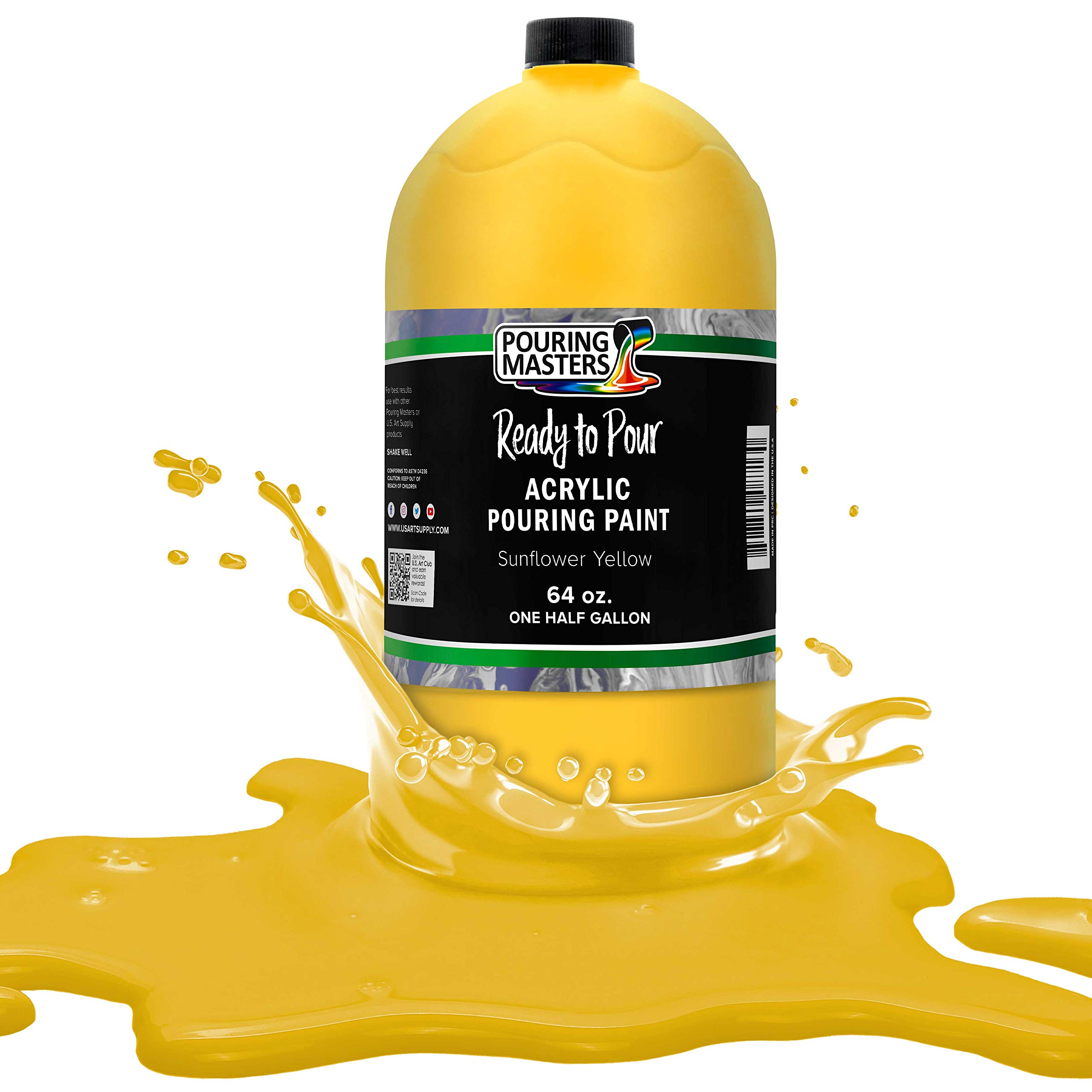 Pouring Masters Peinture acrylique prête à verser Jaune tournesol – 1,8 l pré-mélangée à base d'eau – Pour toile, bois, papier, travaux manuels, carrelage, roches et plus encore