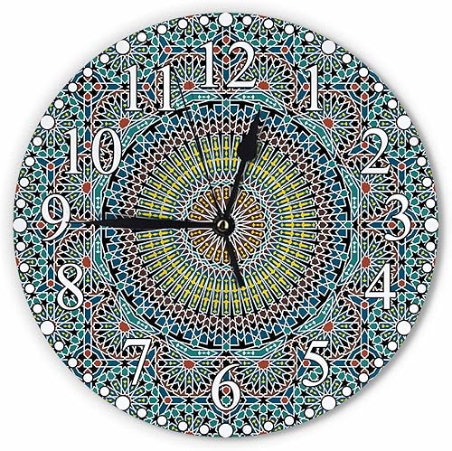 Reloj de pared con patrón de Marruecos, reloj tradicional islámico con elementos de mezquita de 10 pulgadas, silencioso, sin tictac, funciona con