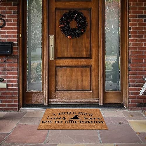 Miniatura 2 de Felpudo de interior de Halloween para entrada, Hey Boo Coir Print Spider Wet Ghost Bat, tapetes de perfil bajo para interiores