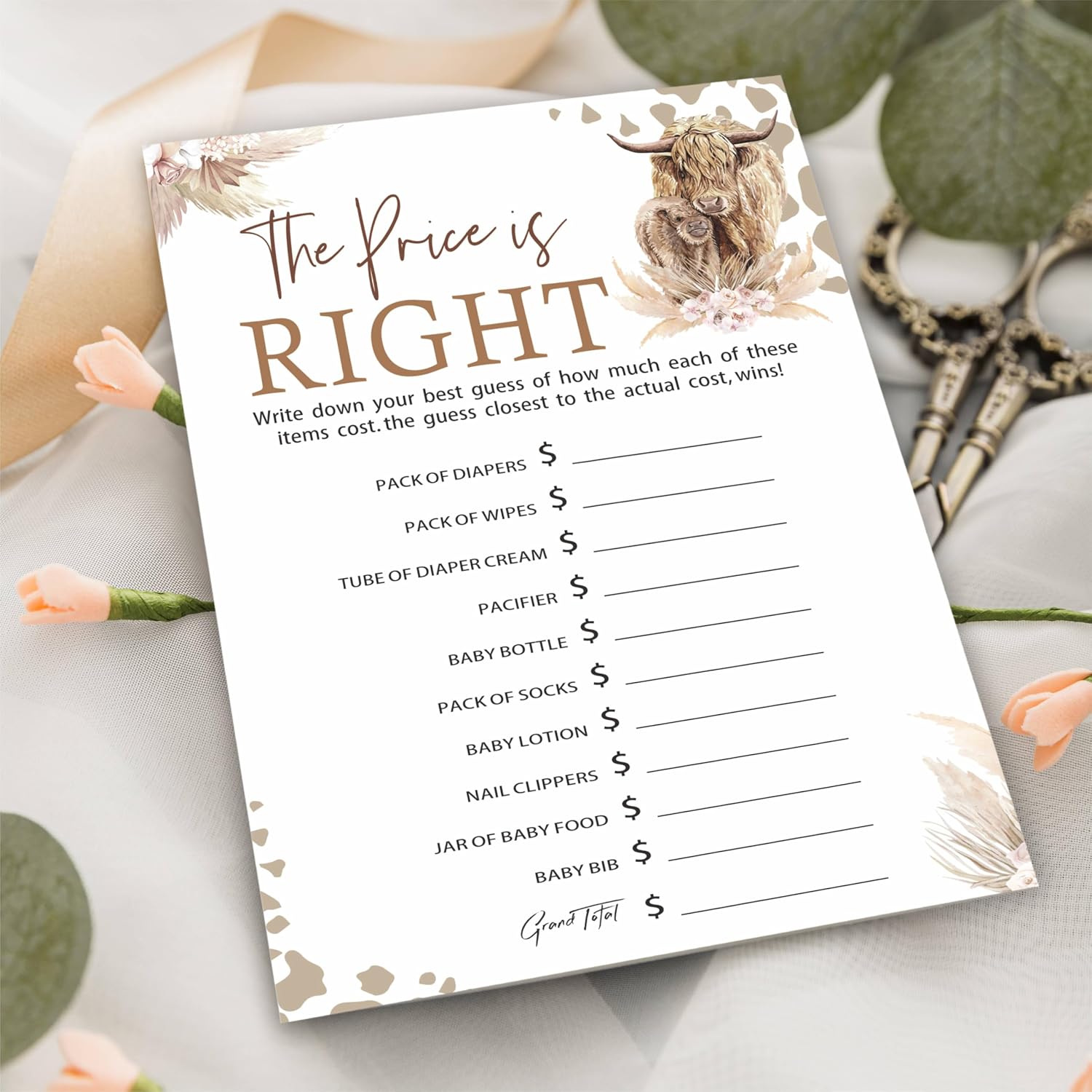 The Price Is Right Game Kit For Baby Shower - Holy Cow! Western Ranch Theme - 30 Fill In Game Cards & 1 Answer Card For Baby Shower, Funny Gender Reveal Party Favor, Activity & Supplies - C03 image 4