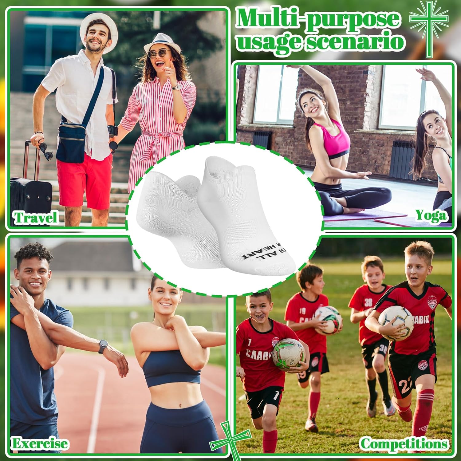 Janmercy 6 Pairs Catholic Socks with Scripture on, Running Athletic Ankle Sports Socks Faith Bible Jesus Christian Gifts Bulk - Image 2