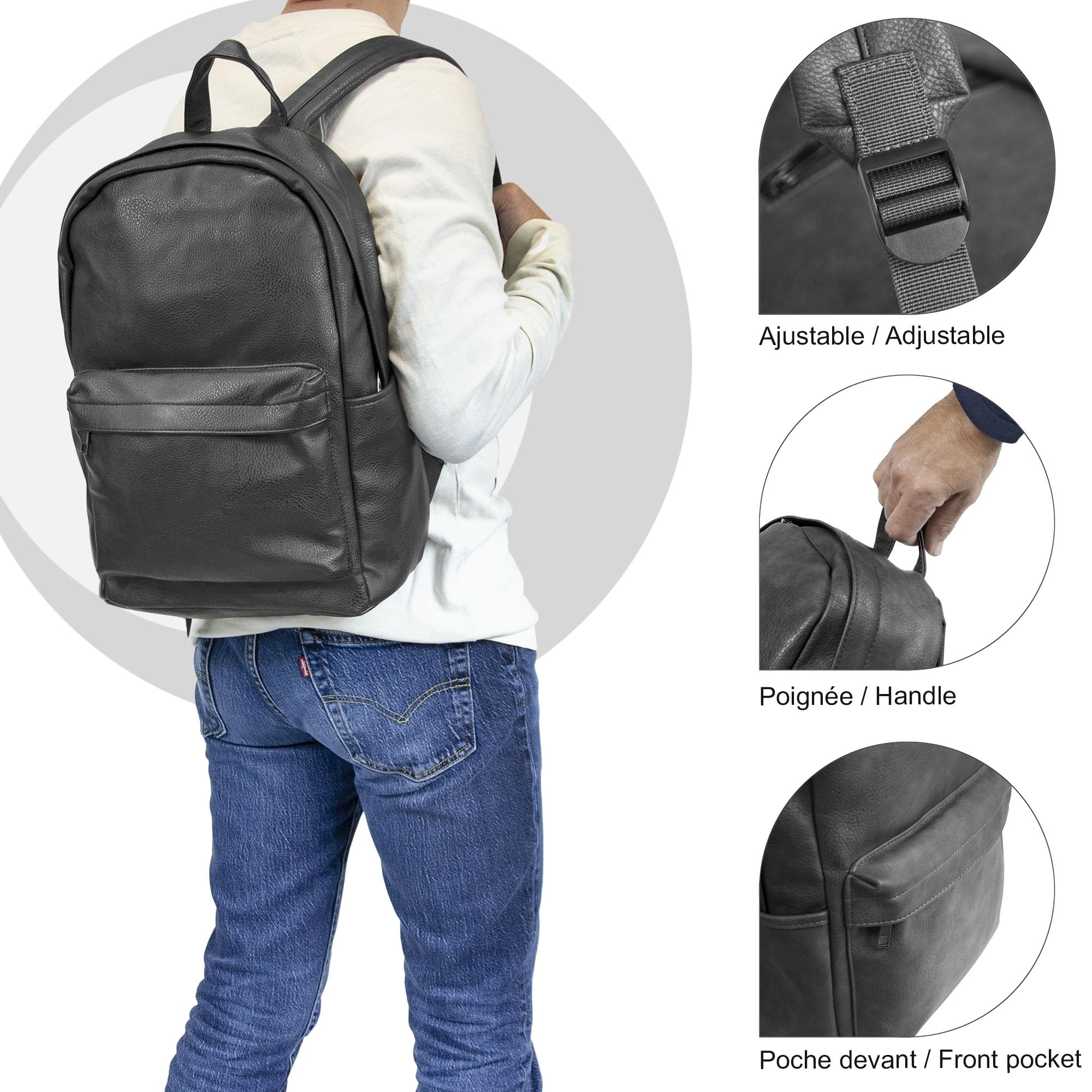 KINSTON - Zaino per Computer in Finta Pelle Vintage per Uomo Urbano (Nero)