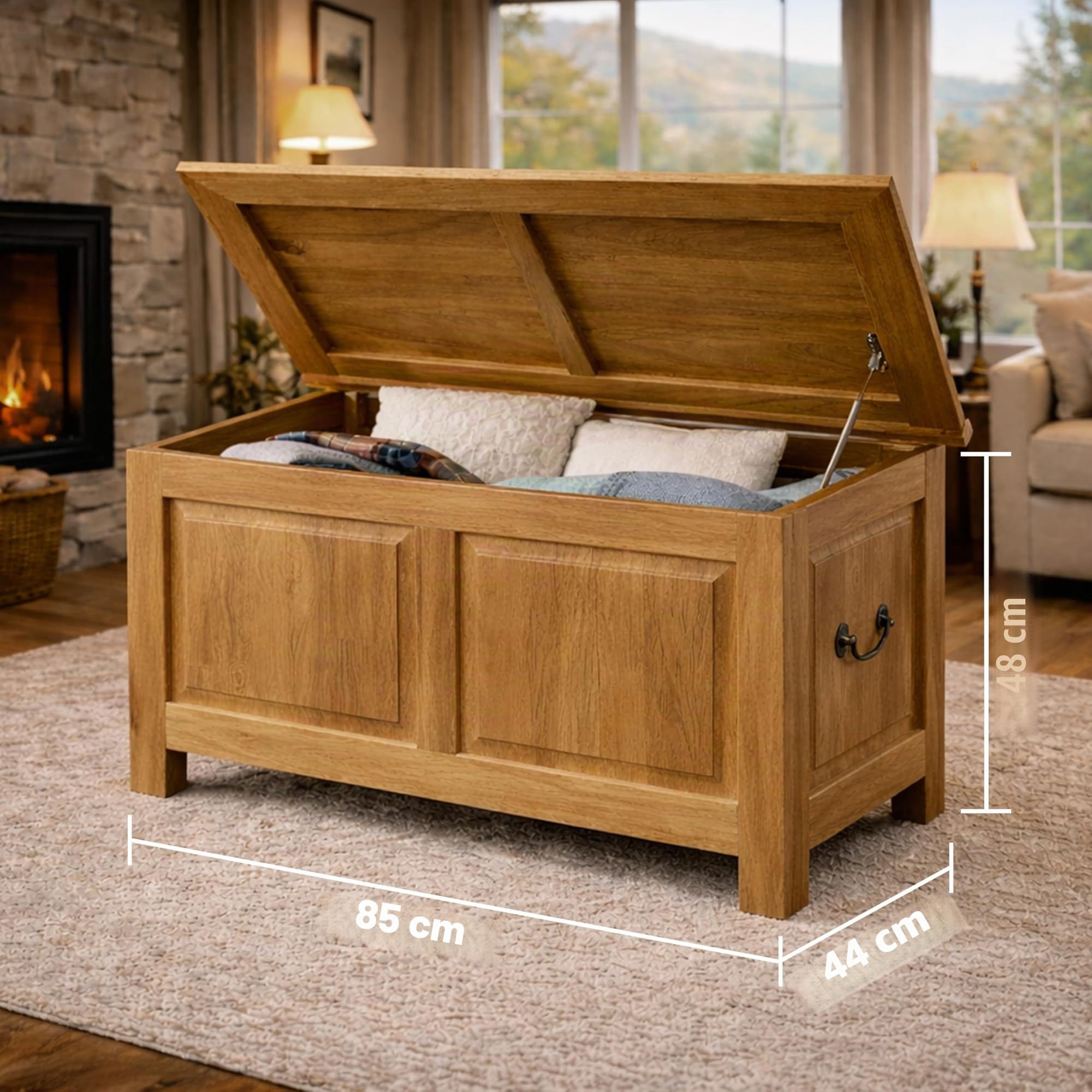 Deuba Cassapanca in Legno 85x44x48cm Vano Contenitore e Coperchio Baule Salvaspazio Pistone a Gas