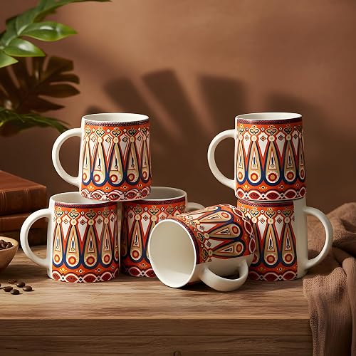 miah decor Ceramic Tea Coffee Cups Set Matte Printed Small Chai Mug Drinkware Microwave Safe for Home & Restaurant-300 ml (MD-751)