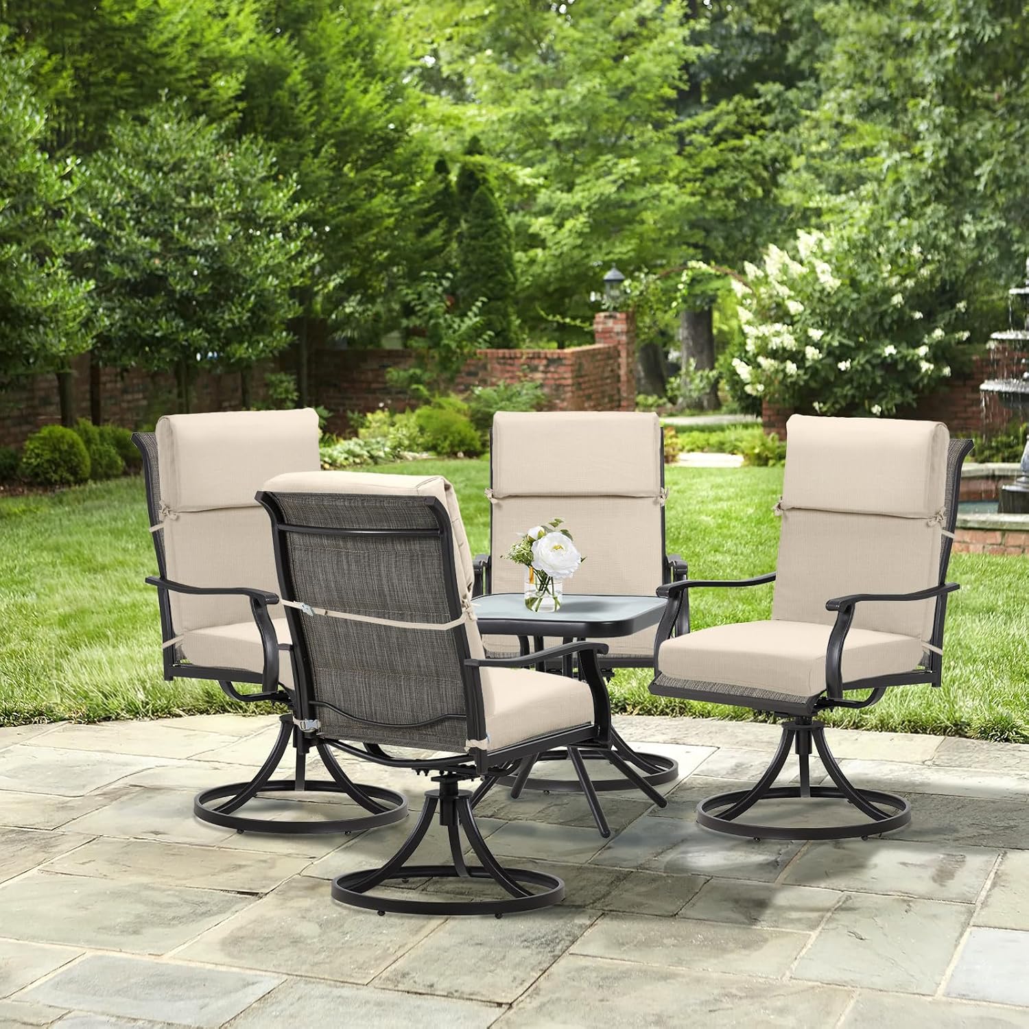 BPS 20 x 20 Inch Outdoor Rocking Chair Cushion Set of 2, Fade-Resistant and Water-Resistant Olefin Fabric Patio Chair Cushions with Removable Cover and Straps for Outdoor/Indoor Swivel, Dining Chairs