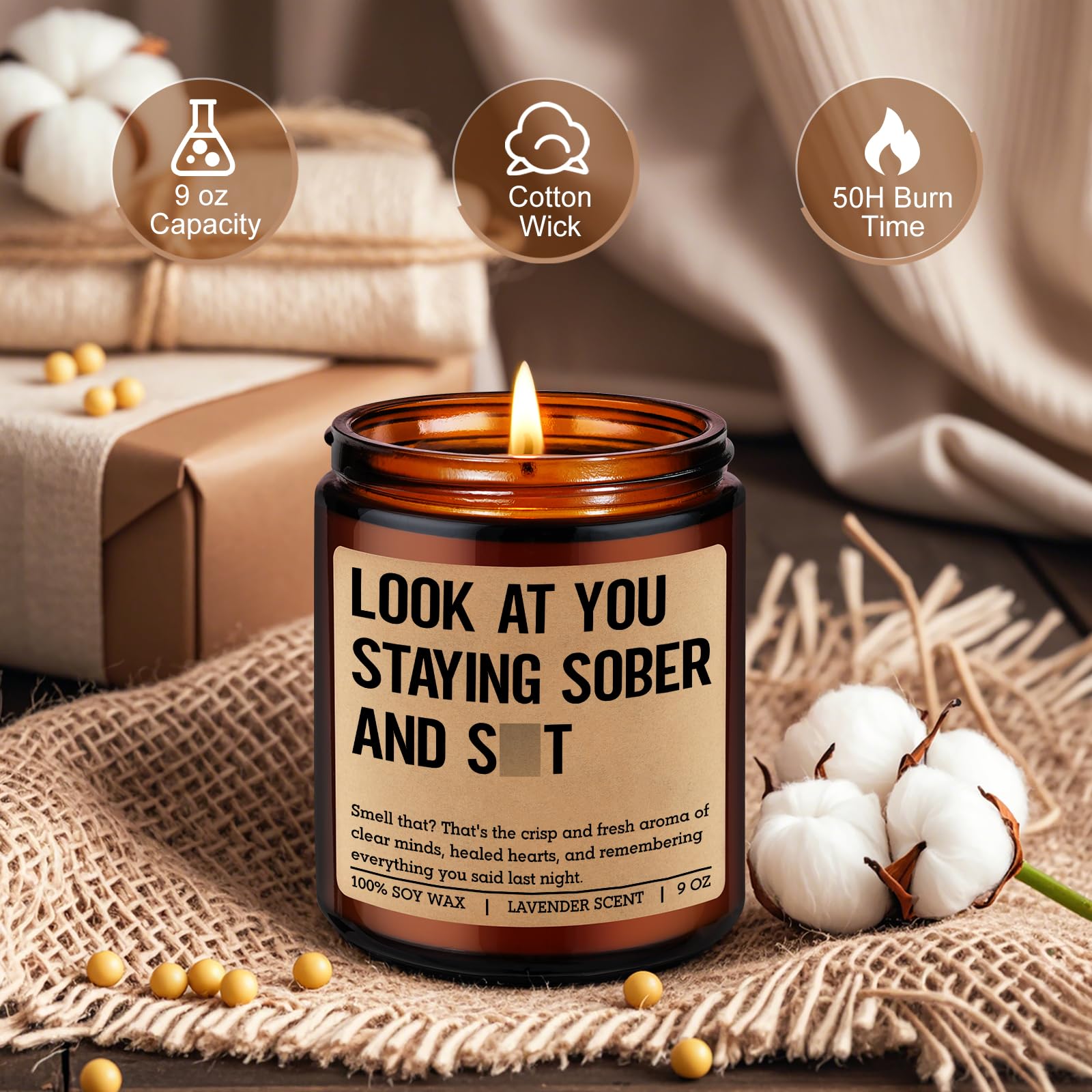 LEADO Scented Candle, Sober Gifts, Sobriety Gifts for Women, Men - Recovering, 1 Year Sober, 2 Year Sobriety Presents - Funny Proud of You, Anniversary, Recovery, Birthday Present for Her, Him