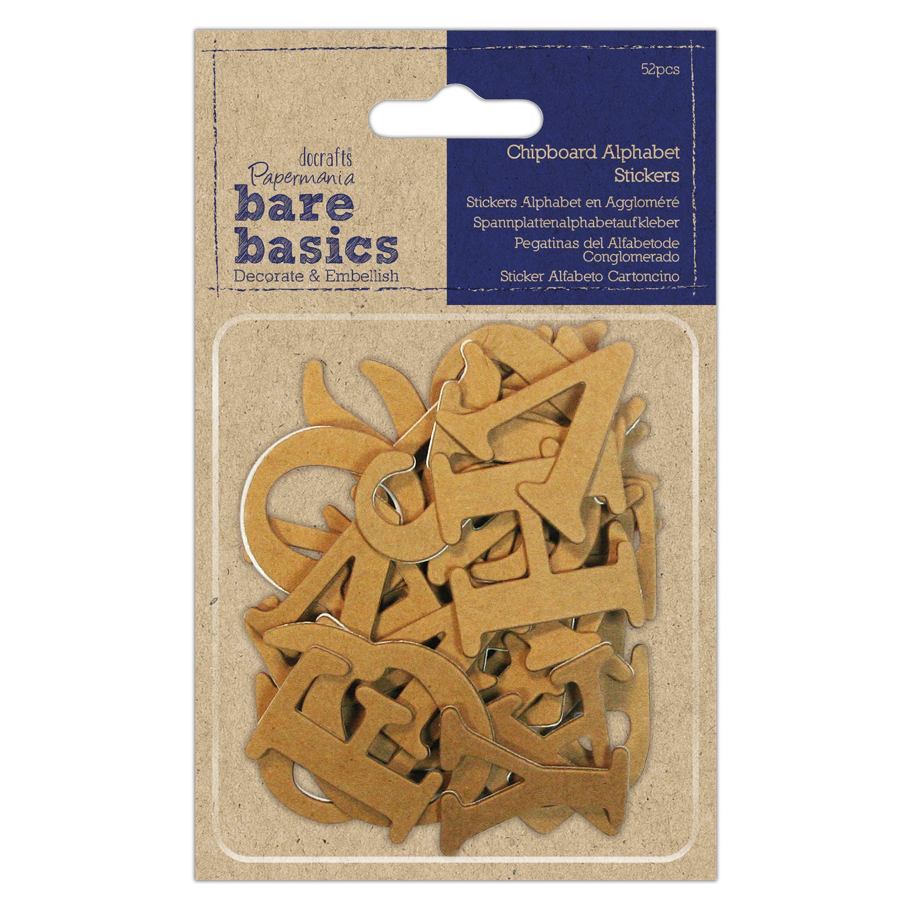 Papermania Bare Basics Chipboard Alphabet Stickers 52 Pieces, Craft Embellishments, Decoration, Personalise Craft Projects
