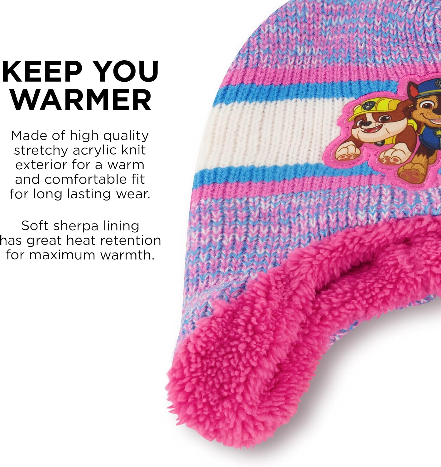 Nick Girls' Winter Hat and Mittens Set, Paw Patrol's Marshall, Chase and Skye Toddler Beanie for Ages 2-4