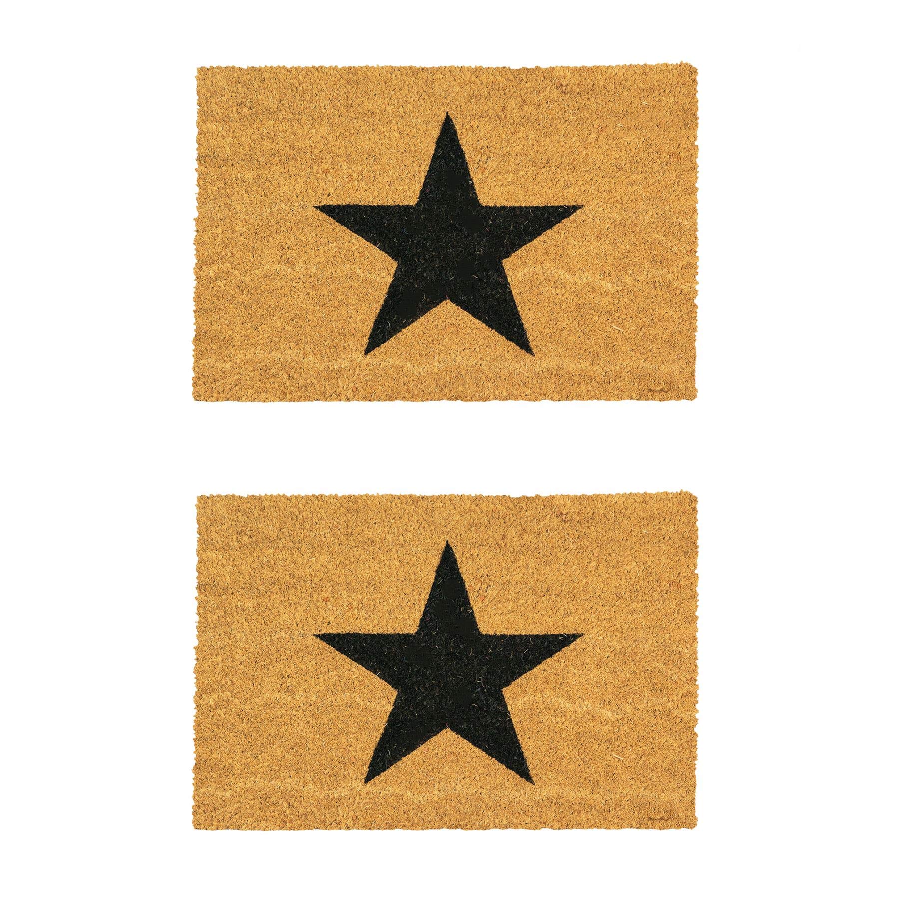 Nicola Spring Coir Door Mat - 60 x 40cm - Black Star - Pack of 2 - Decorative Indoor Front Door Floor Mat Entry Dirt Trapper Rug Outdoor Boot Scraper Non Slip Backing Doormat โ image 1