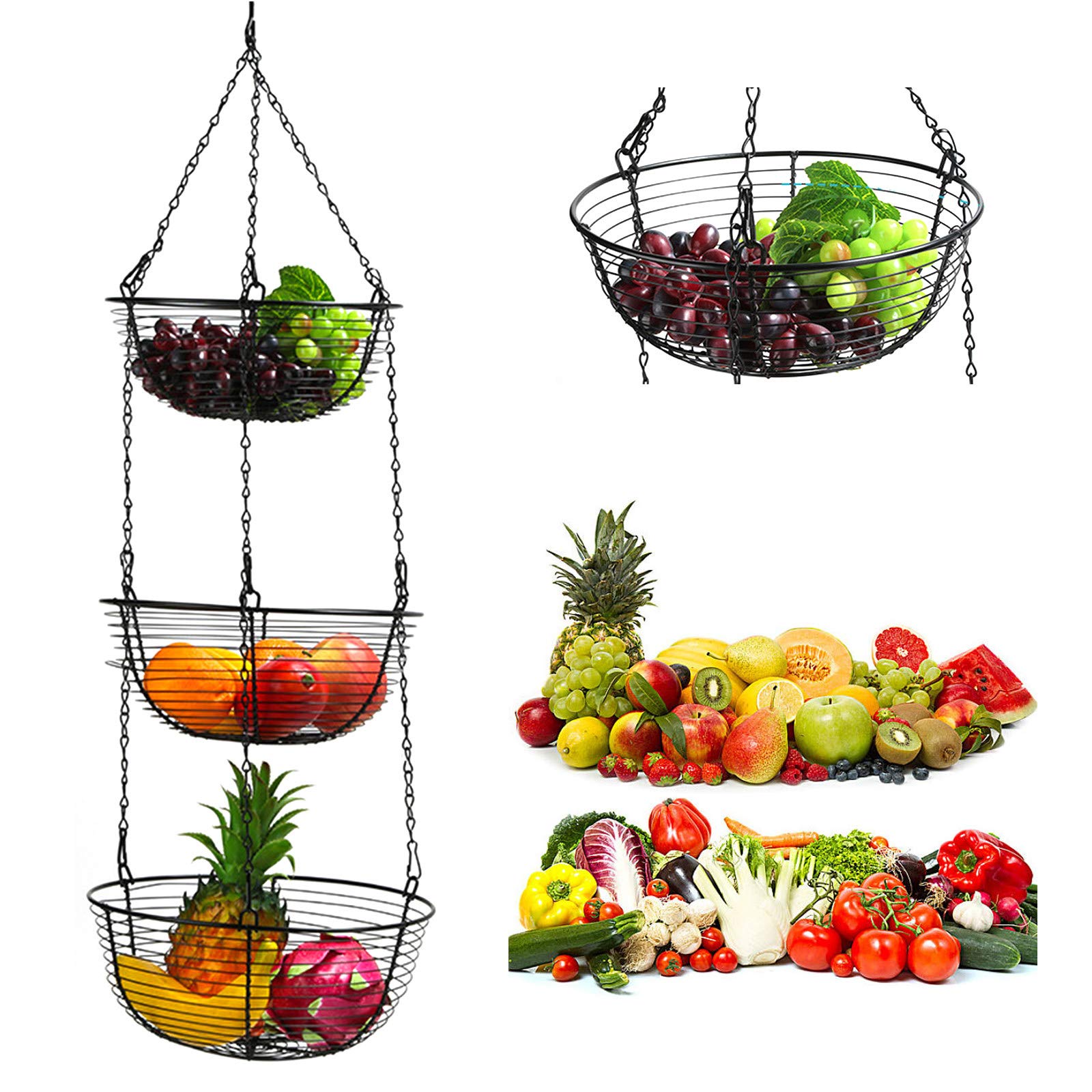 LOPYXBR Obstschalen Set - 3 Stück Schwarz Metall 28x7,5cm