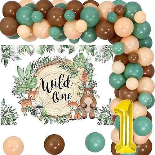 Miniatura 7 de Decoraciones de primer cumpleaños del bosque para niña, kit de arco de guirnalda de globos con telón de fondo rosa para animales del bosque,