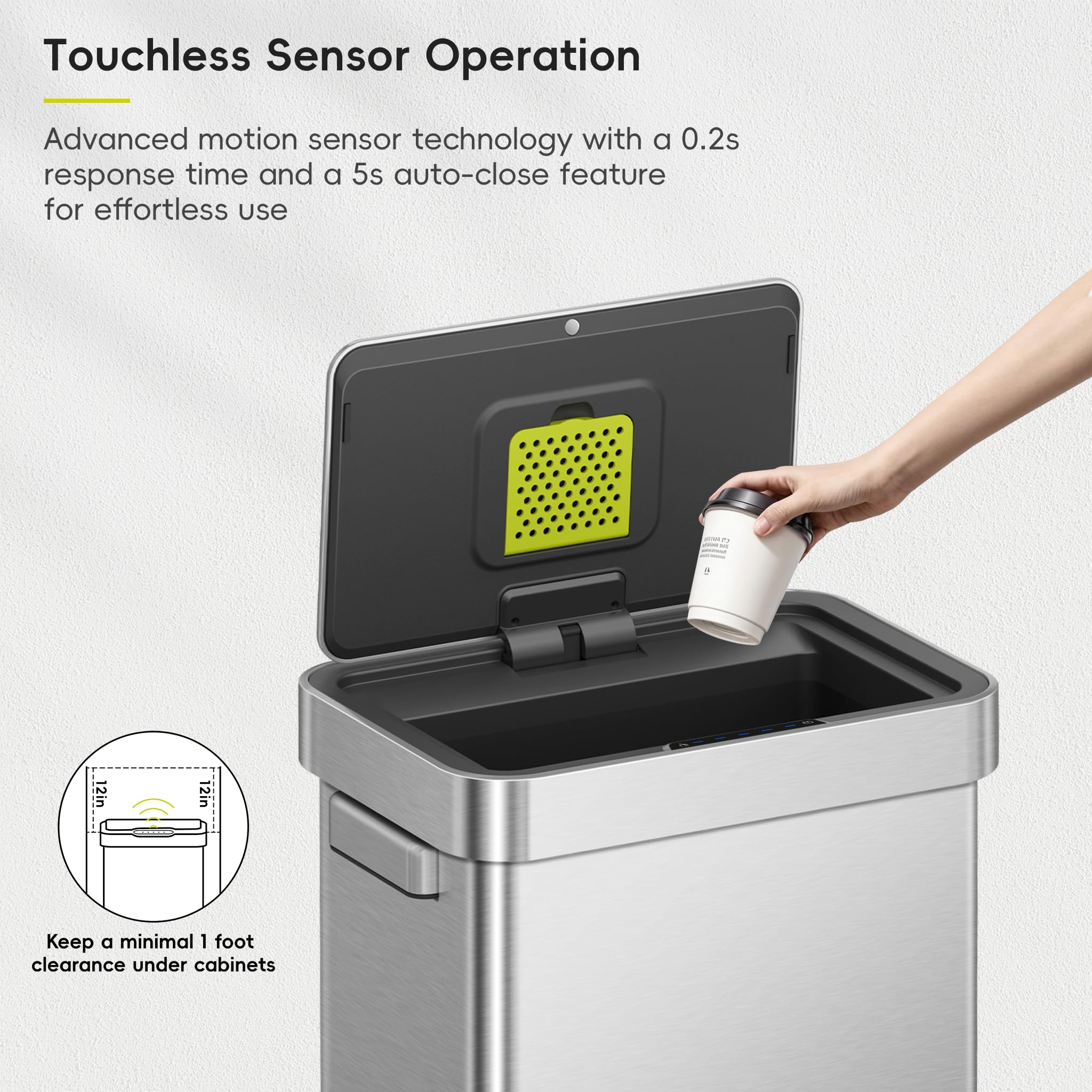 EKO Deluxe Mirage T Sensor Bin, Large 50 Litre Capacity, Brushed