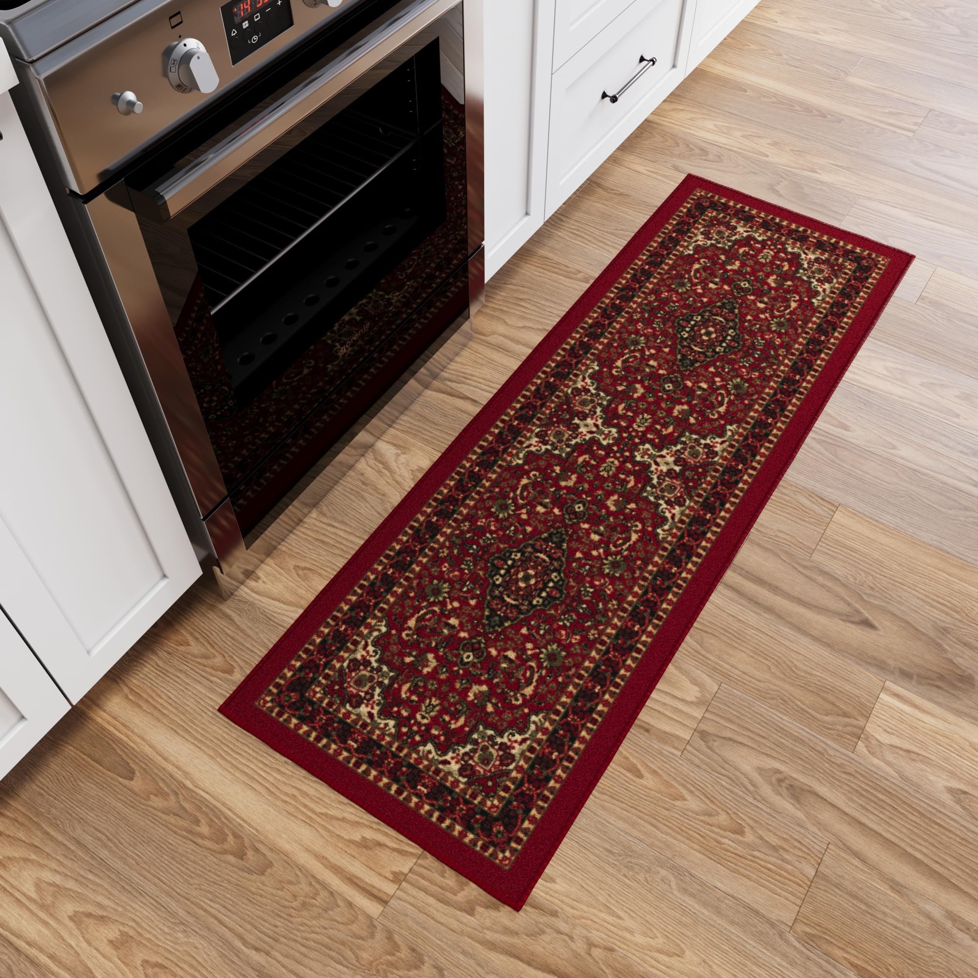 Ottomanson Ottohome Collection Persian Oriental Heriz Design Rubberback Runner Rug, 50 cm x 150 cm, Red
