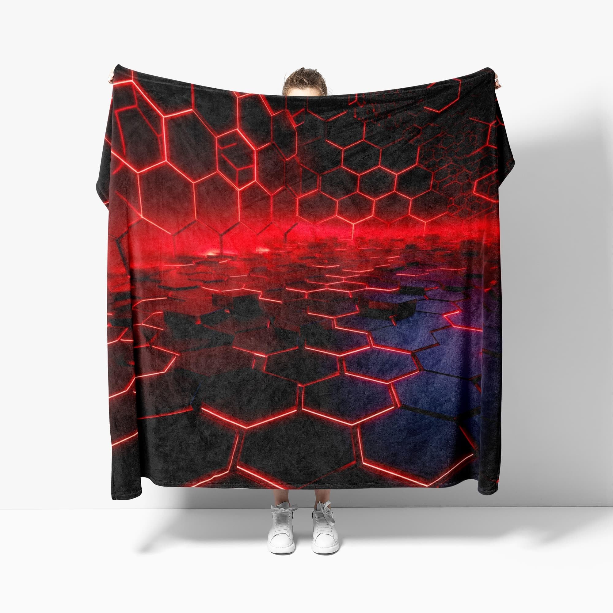 Coperta Plaid Pile di Flanella 180x220 cm, Alveare Geometrico Fantascientifico Calda e Morbida Coperta Pelosa Per Letto Matrimoniale, Colori Al Neon Coperta Morbida Leggera per Divano, Campeggio