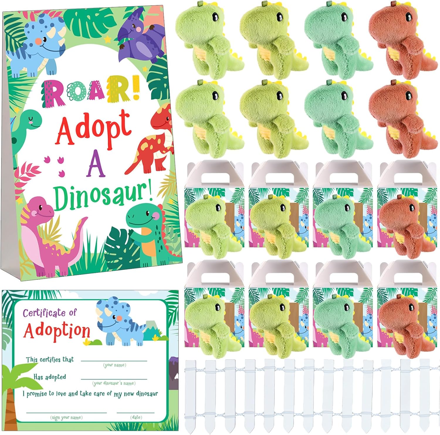 Blueweenly 20 Set Adopt A Puppy Favors 20 Small Stuffed Dogs Bulk with Kraft Paper Boxes Adoption Cards 1 White Fence and 1 Paper Sign for Adopt A Pet Party(Puppy)