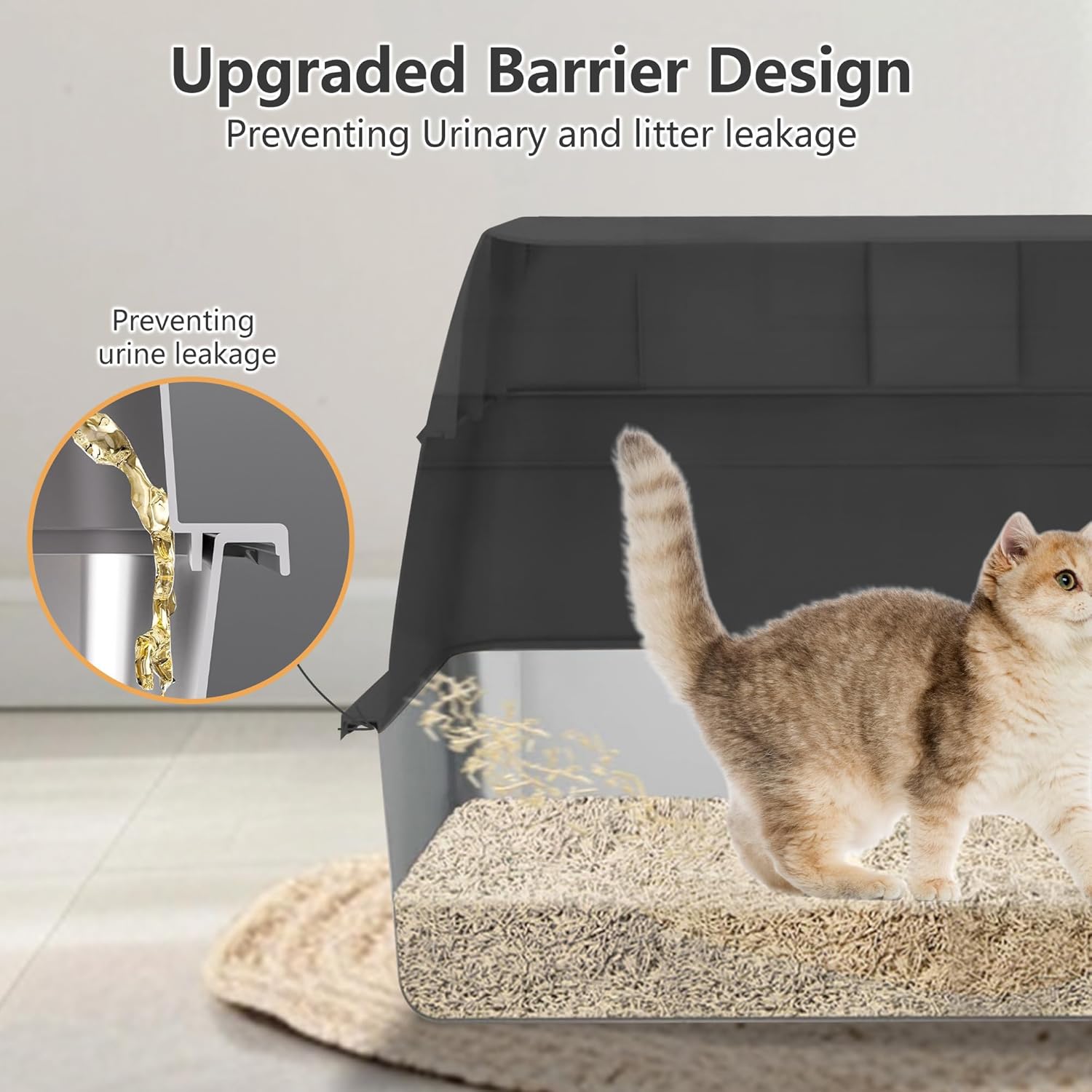 Stainless Steel Litter Box with Lid, XL Extra Large Metal Cat Litter Boxes for Big Cats Enclosed, Easy to Scoop with Litter Scoop Set, High Sides Enclosure Anti-Urine Leakage Non-Sticky, Black