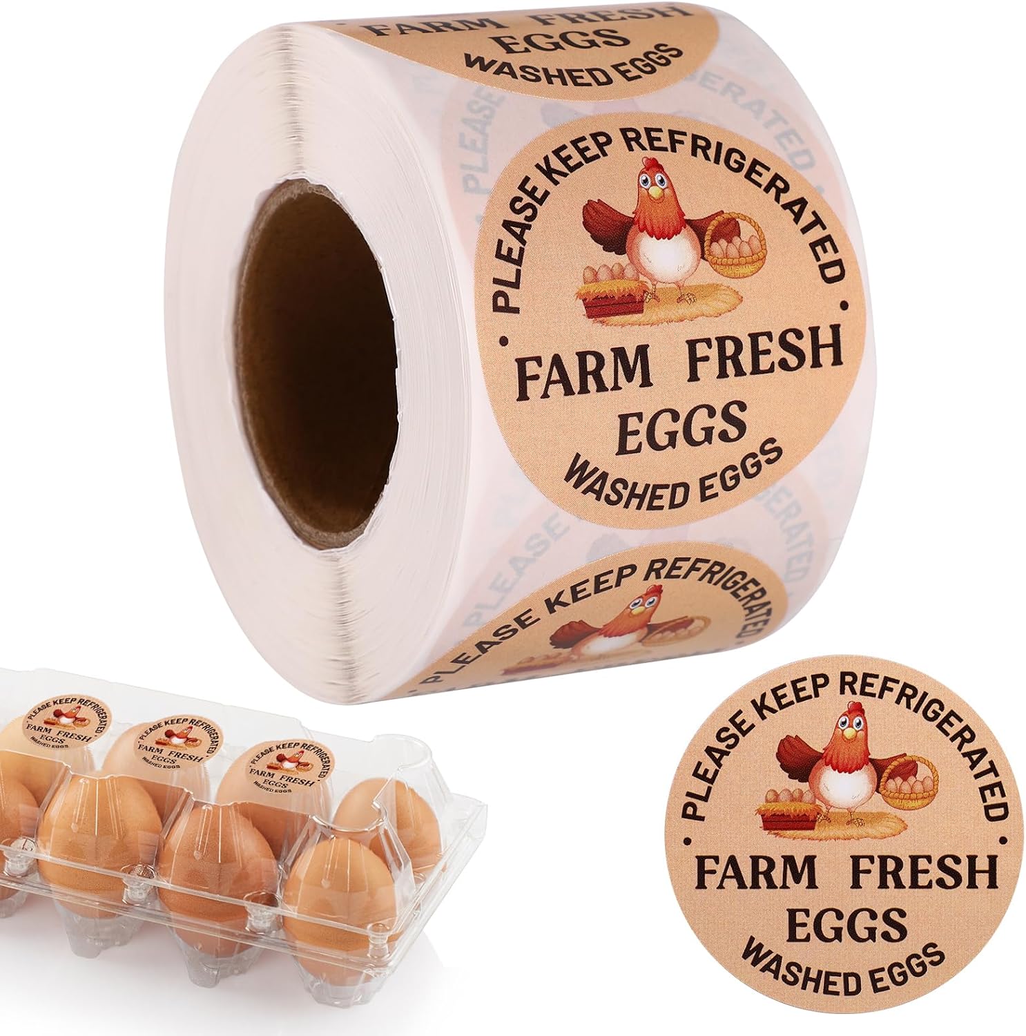 500pcs Farm Fresh Eggs Stickers, 2in Round Washed Egg Labels Self-Adhesive Carton Packaging Stickers Chicken Quail Farm Farmers Markets Supplies