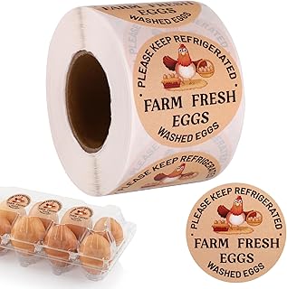 500pcs Farm Fresh Eggs Stickers, 2in Round Washed Egg Labels Self-Adhesive Carton Packaging Stickers Chicken Quail Farm Farmers Markets Supplies