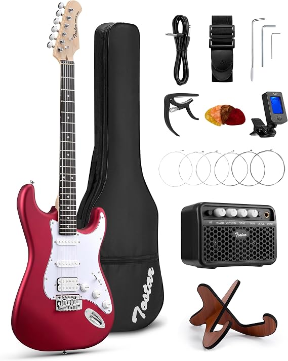 Tostar Electric Guitar Kit with Amp HSS Pickup Beginner Electric Guitar with Gig Bag,Capo,Tremolo, Strap, Picks ST Style 39 Full Size Electric Guitars Heavy Metal 6 String for Gifts Red