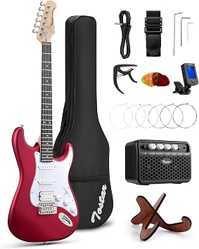 Tostar Electric Guitar Kit with Amp HSS Pickup Beginner Electric Guitar with Gig Bag,Capo,Tremolo, Strap, Picks ST Style 39" Full Size Electric Guitars Heavy Metal 6 String for Gifts Red