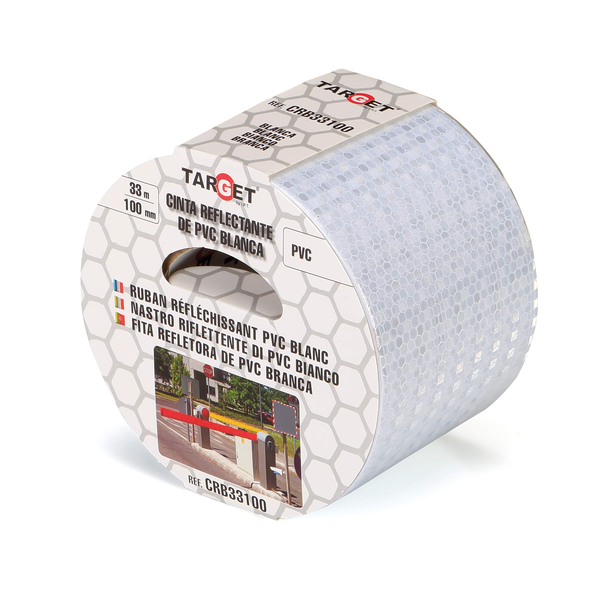 TARGET CRB33100 - Cinta Reflectante - Adhesiva - 33 M x 100 mm Blanca - Advertencia - Señalización - Marcaje - Extra Ancha - Peligro - Seguridad