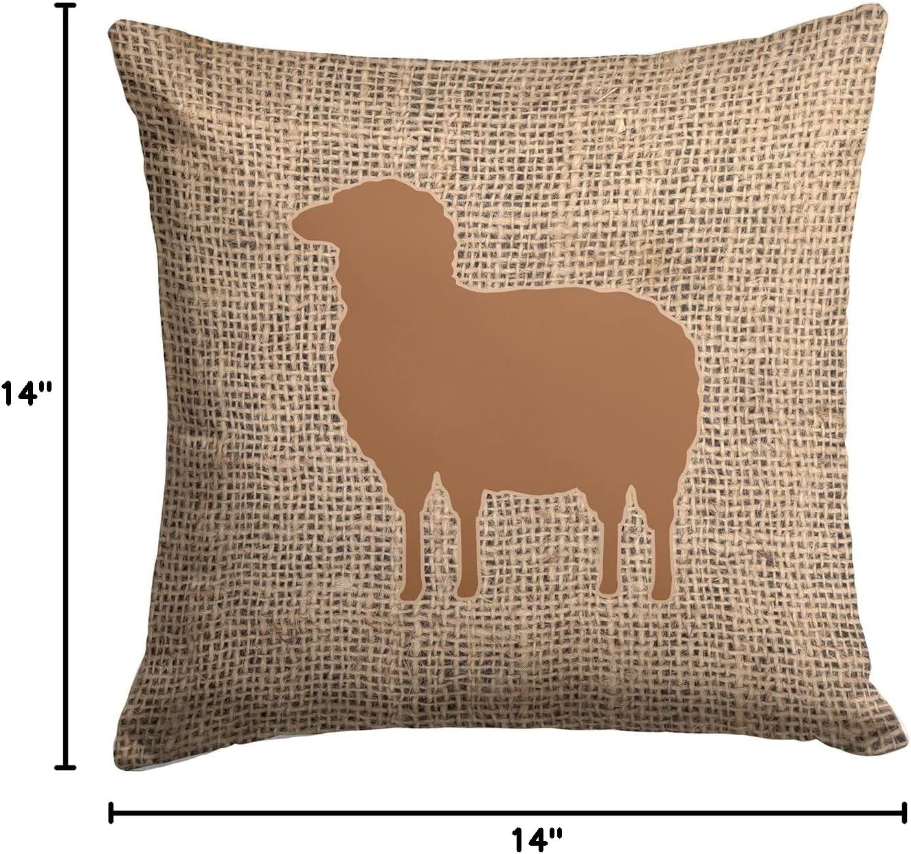 Caroline's Treasures BB1126-BL-BN-PW1414 Sheep Burlap and Brown Fabric Decorative Pillow Machine Washable, Indoor Outdoor Decorative Pillow for Couch, Bed or Patio, 14Hx14W
