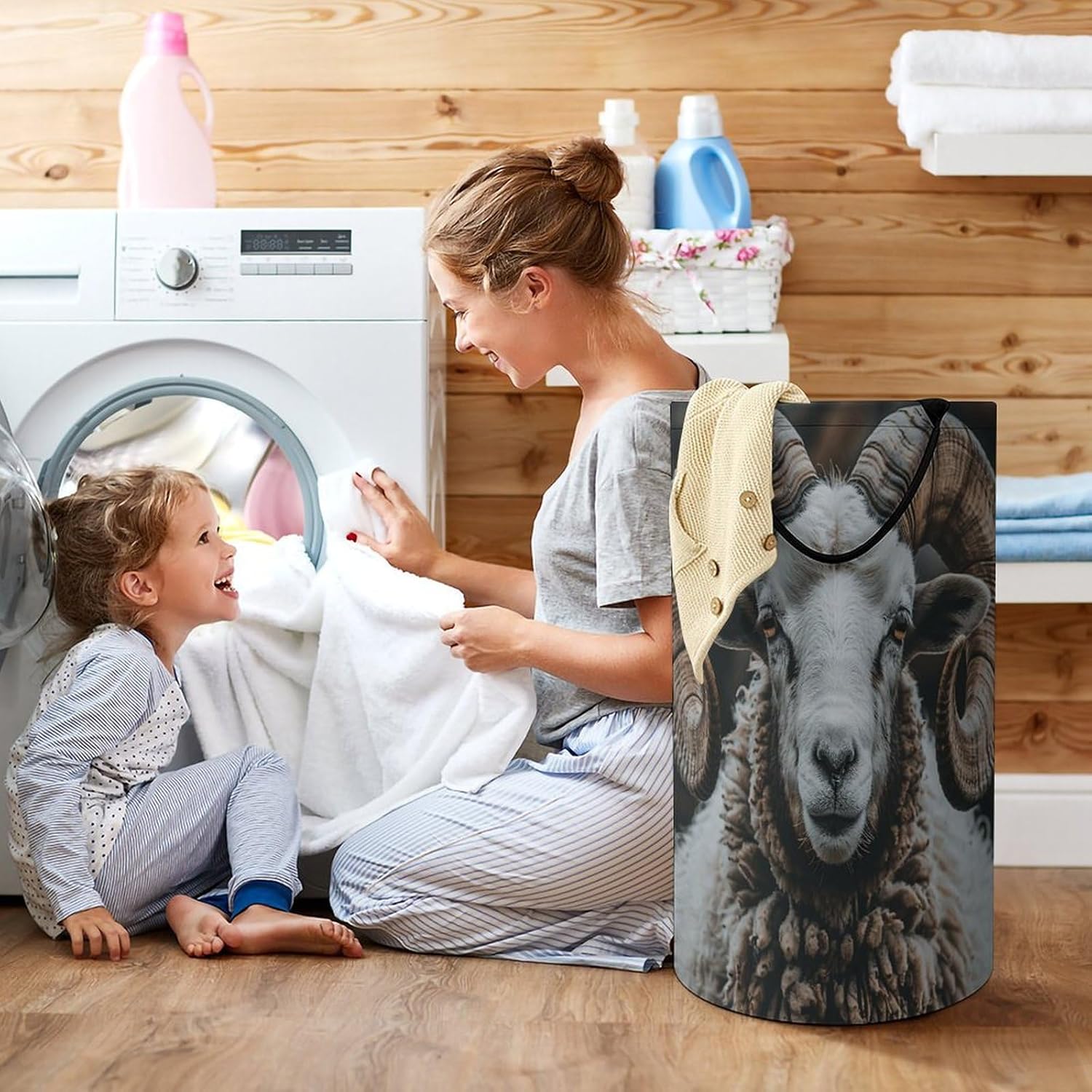 Large Laundry Basket Longhorn Ram Pictures Dirty Clothes Hamper Collapsible Waterproof Laundry Hamper with Handles Freestanding Toy Blanket Storage Basket for Bedroom Bathroom