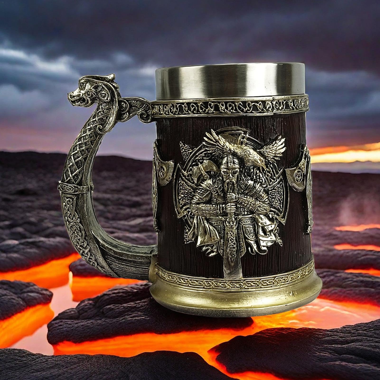 Tasse médiévale, tasses vikings - Chope à bière et whi en résine 600 ml | Tasse de chope à bière, tasse à café fraîche, tasse à bière pour la décoration de fête, cadeau en bois,