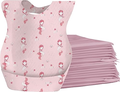 Cosermart Baberos desechables para bebé, 50 baberos de viaje desechables con frasco de migas para niños, autoalimentados individualmente envueltos