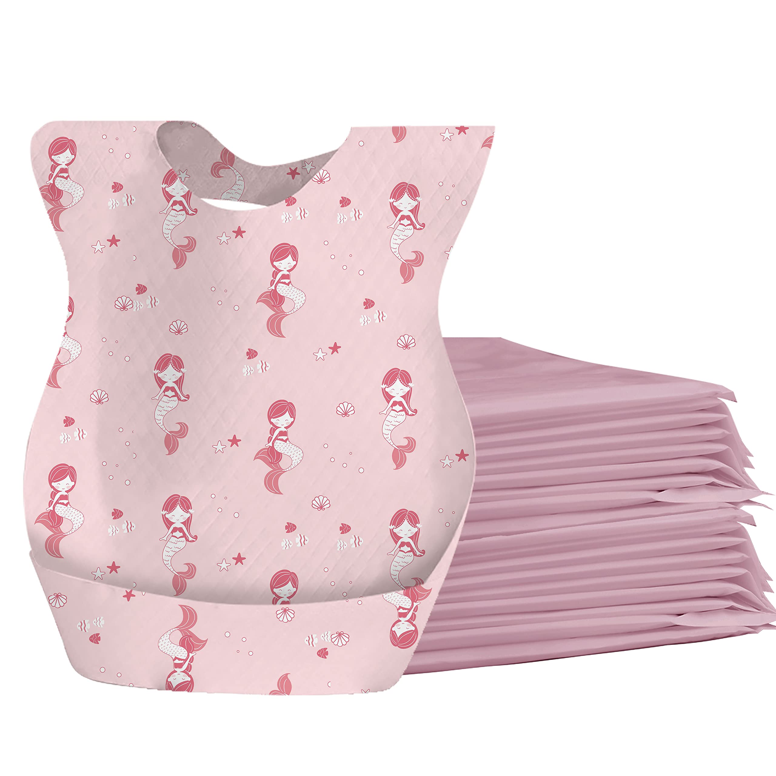 Cosermart Disposable Bibs for Baby, 50pcs Disposable Travel Bibs with Crumb Cather for Kids Self Feeding Individual Wrapped