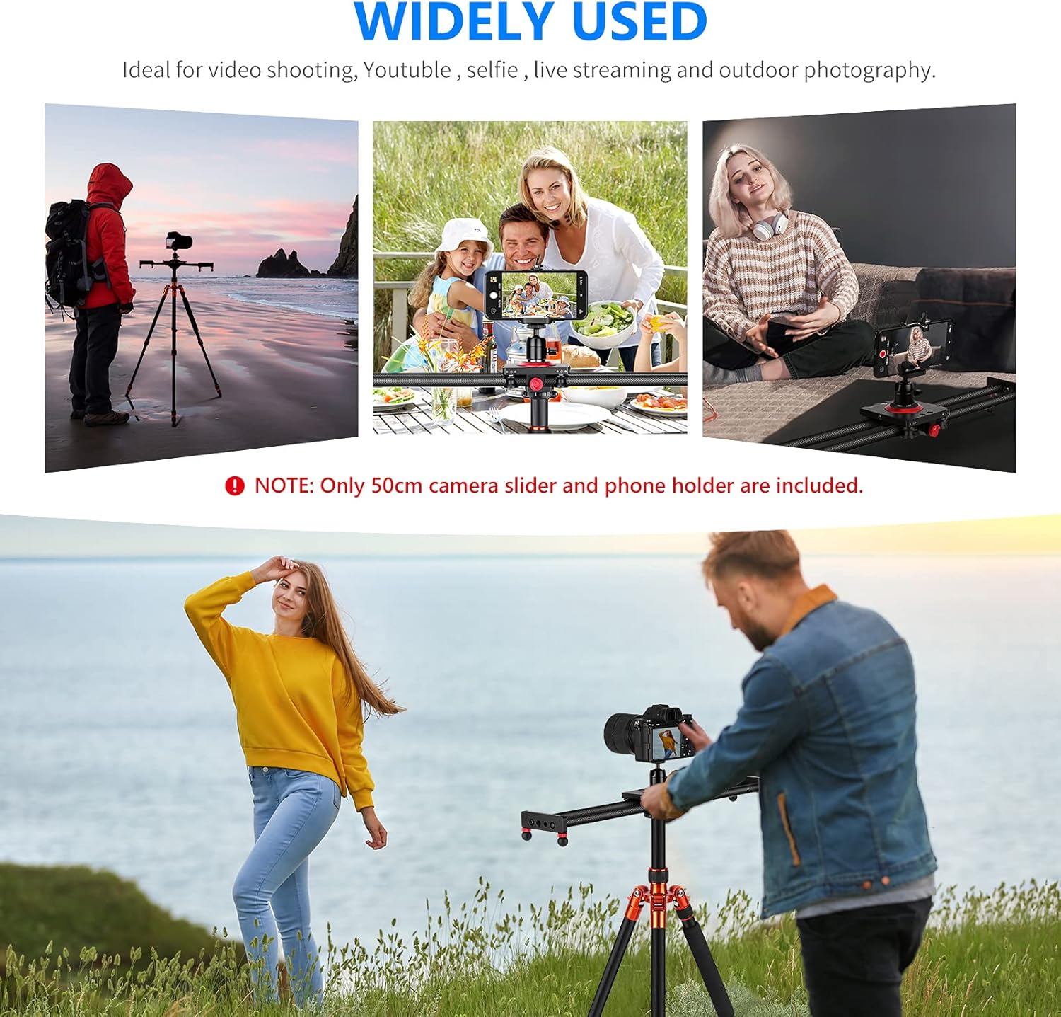 Neewer Camera Slider Carbon Fiber Dolly Rail, 19.7''/50cm with 4 Bearings, Compatible with 13 13 Pro 13 Pro Max 13 Mini & Android Cell Phones and Mirrorless Cameras, Load up to 2.2lbs/1kg : Electronics