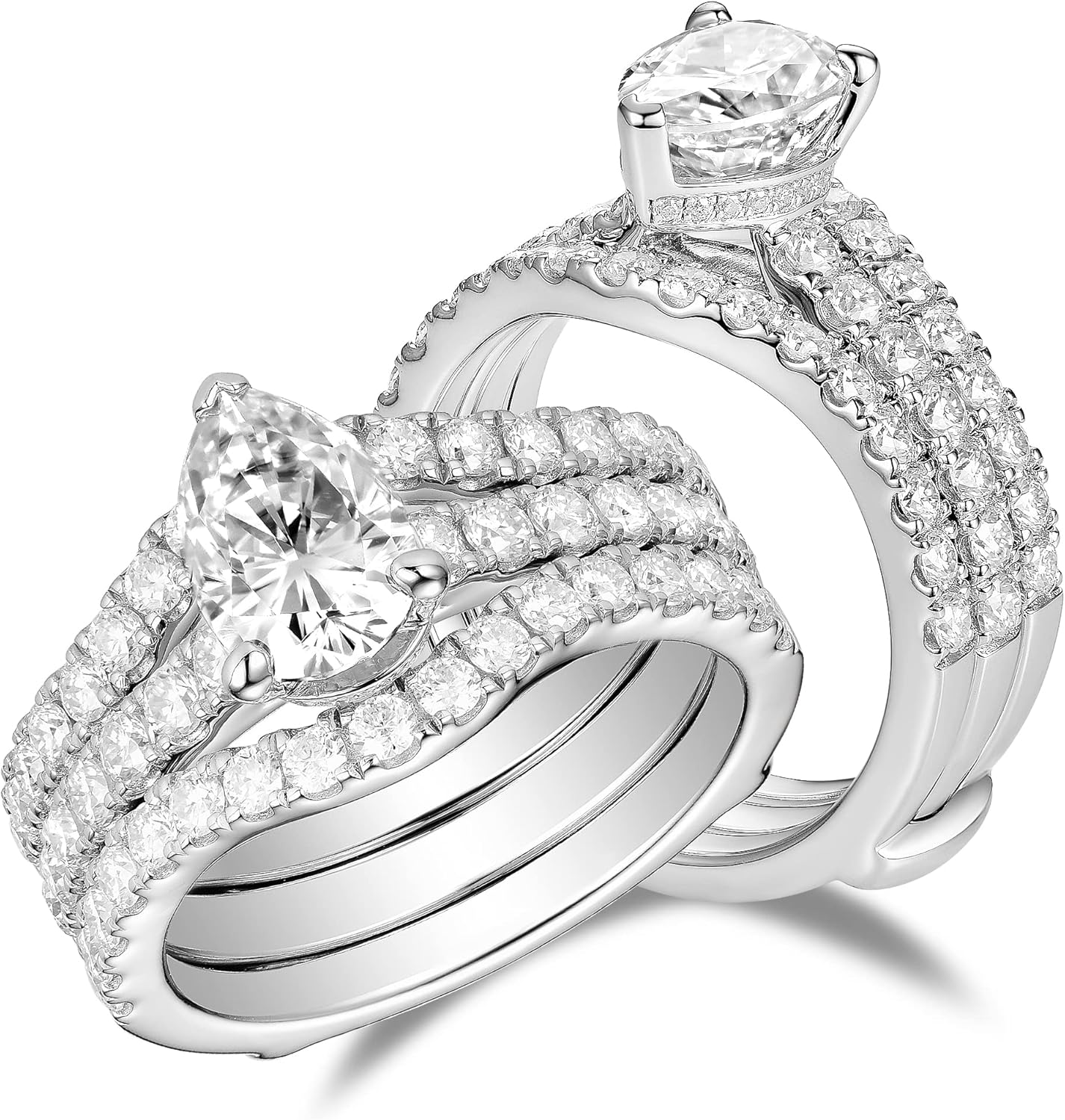 DovEggs Moissanite Engagement Rings for Women 3ct 7x10mm G-H-I Color Pear Cut Moissanite Hidden Halo Wedding Ring Sterling Silver with 18K White Gold Plated