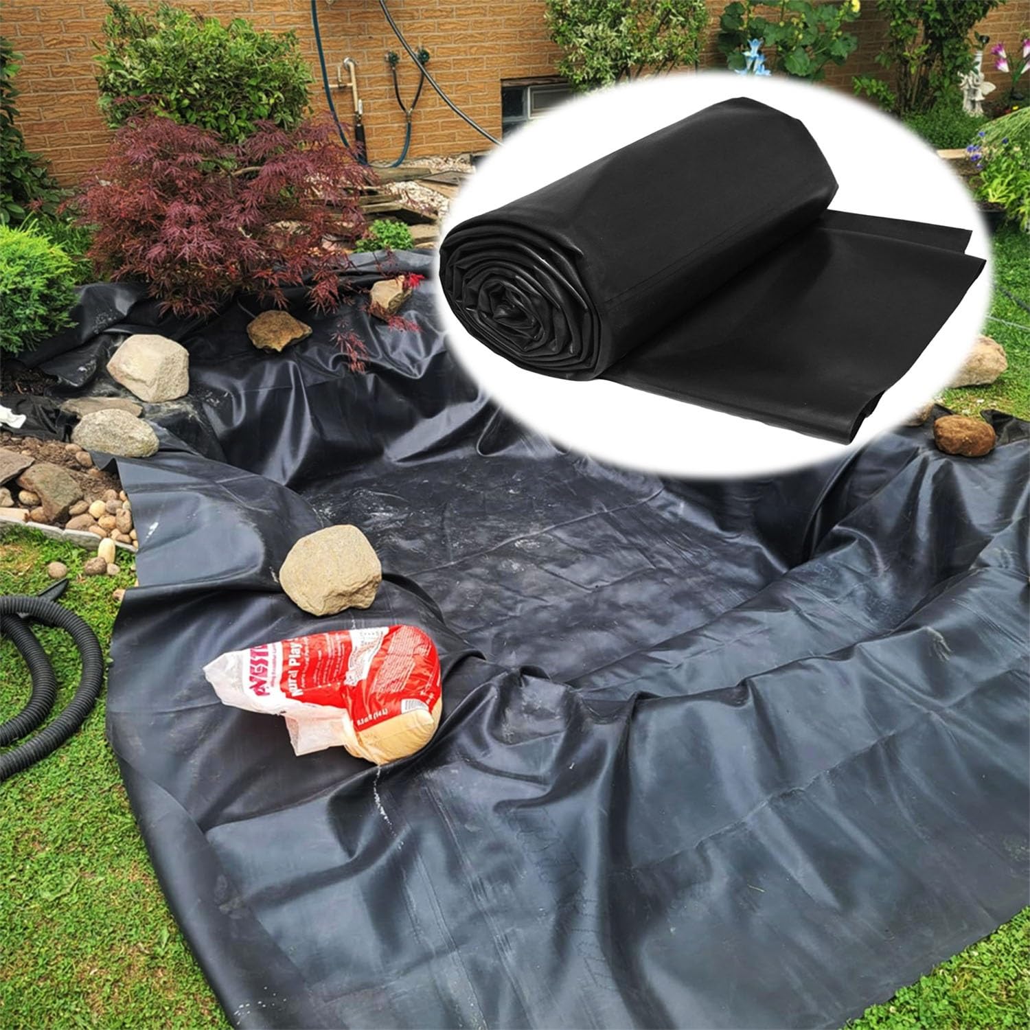 Rivestimento per Laghetto Flessibile Telo per Laghetto da Giardino, 1x1 2x2 3x3 4x5 6x8.0m Fodera Laghetto Koi Pieghevole per Fontane Paesaggistica Ninfee Pellicola(5x9.0m (16.4x29.5ft))