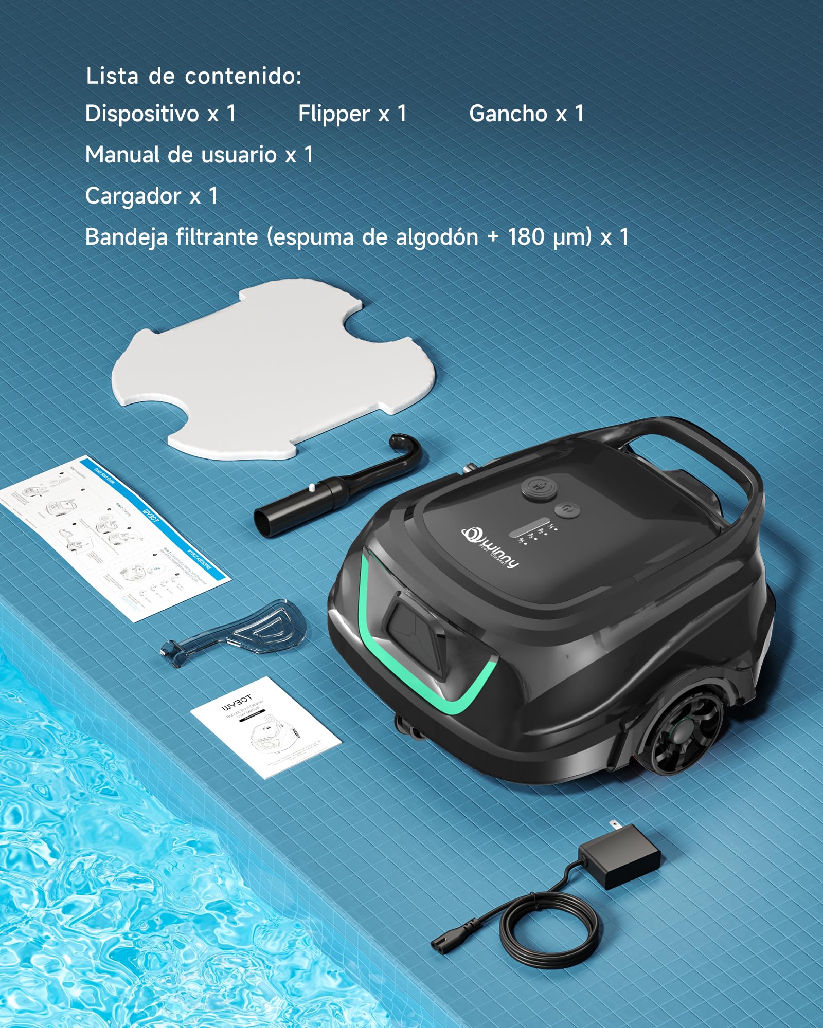 WYBOT A1/OS2010 Robot Piscina Inteligente, Doble Filtración, Autonomía 120 Min, Limpiafondos Piscina Potente Inalámbrico para sobre Suelo Y Planas, Elimina Residuos, Auto-Estacionamiento,Verde Bosque