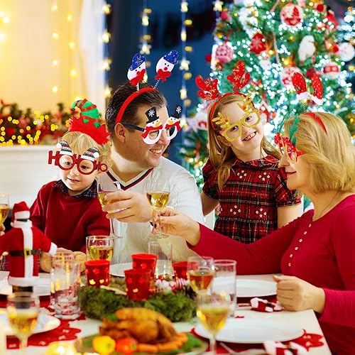 Miniatura 5 de Yunlly Juego de 100 diademas navideñas y marco de lentes, incluye 50 estilos de diademas navideñas con 50 gafas de Navidad, divertidos muñecos de