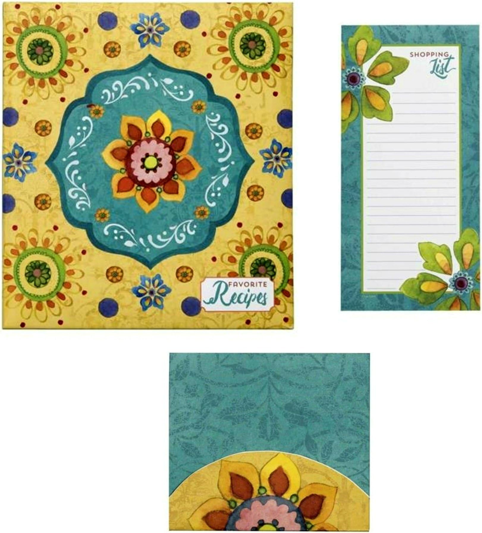 C.R. Gibson Pocket Page Blank Recipe Book Bundle With Magnetic Shopping List Pad & Cookbook Page Flag Set, Tunisian Sunset