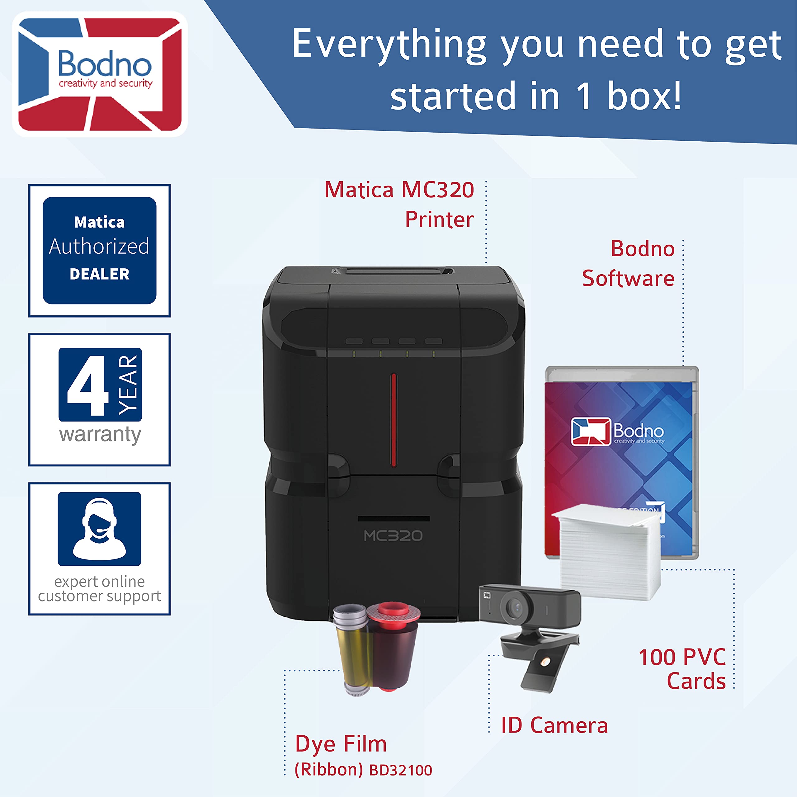 Matica MC320 - Impresora de tarjetas de identificación de doble cara  directa y paquete completo de suministros con software de identificación  Bodno Silver Edition : Todo lo demás - Amazon.com