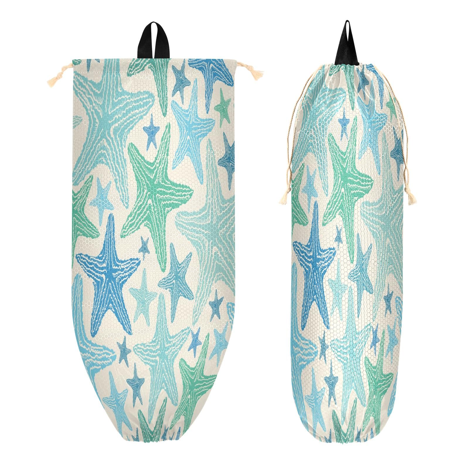 Pattern Of Starfish Plastic Bag Holder Kitchen Storage Accessories Grocery Bag Storage Durable Plastic Bag Organizer with Hanging Loop 2 Pack