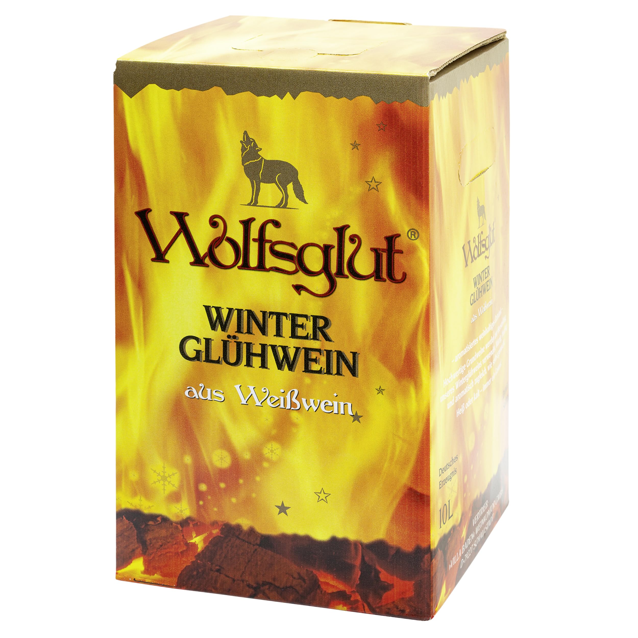 Winterglühwein WOLFSGLUT - Glühwein weiß mit winterlichen Aromen nach Vanille und Zimt ideal für die Winterzeit, ein weißer Glühwein aus Baden, 1 x 10 l Bag-in-Box