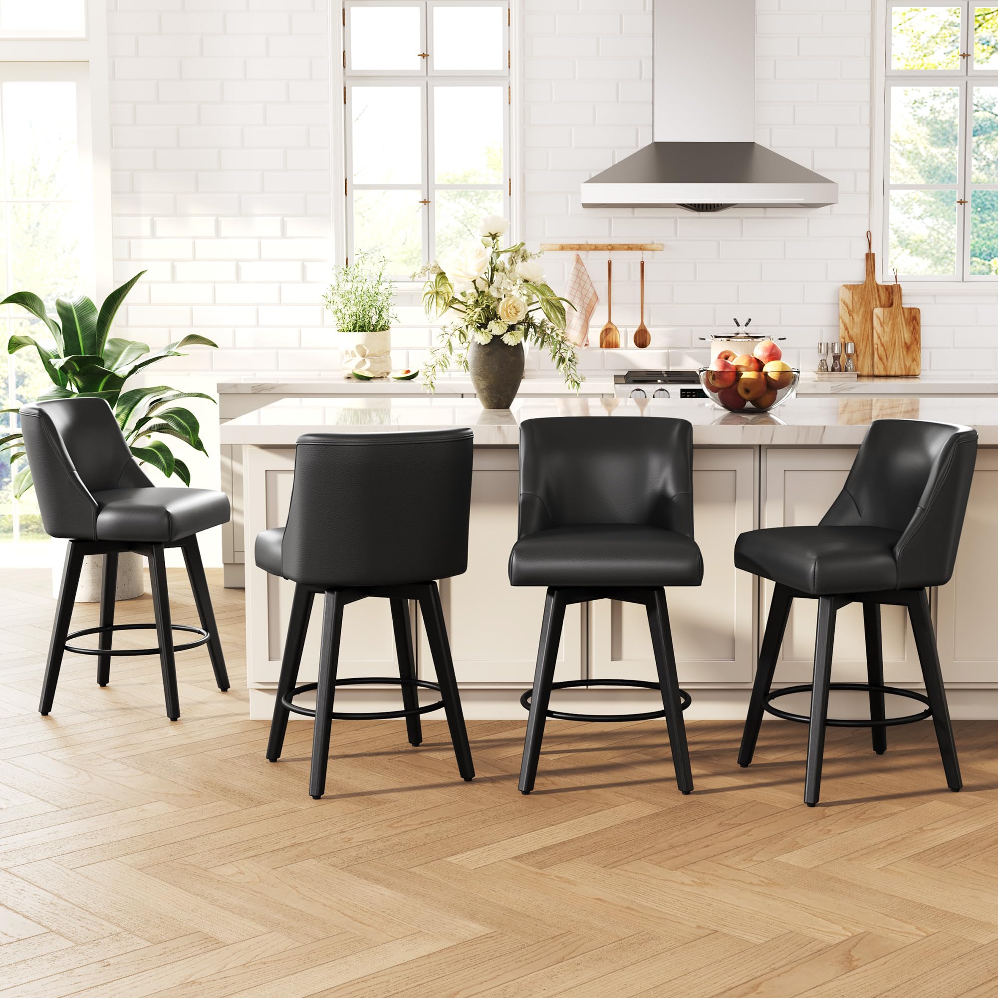 CarterChairr Counter Height Bar Stools Set of 4, 26" H Swivel Barstools with Backs, Faux Leather Modern Counter Height Stools for Kitchen Island, Home