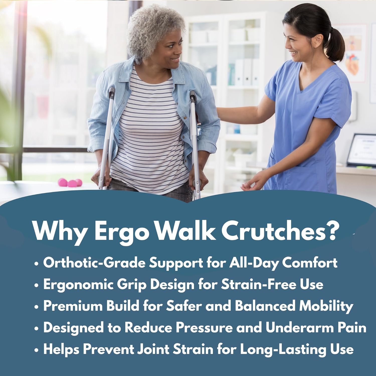 Foldable Ergonomic Crutches – Adjustable, Lightweight Crutches with Ergonomic Grips – Compact, 3X Comfortable Support – Fits 4’10” to 6’4” – 250 lb Capacity