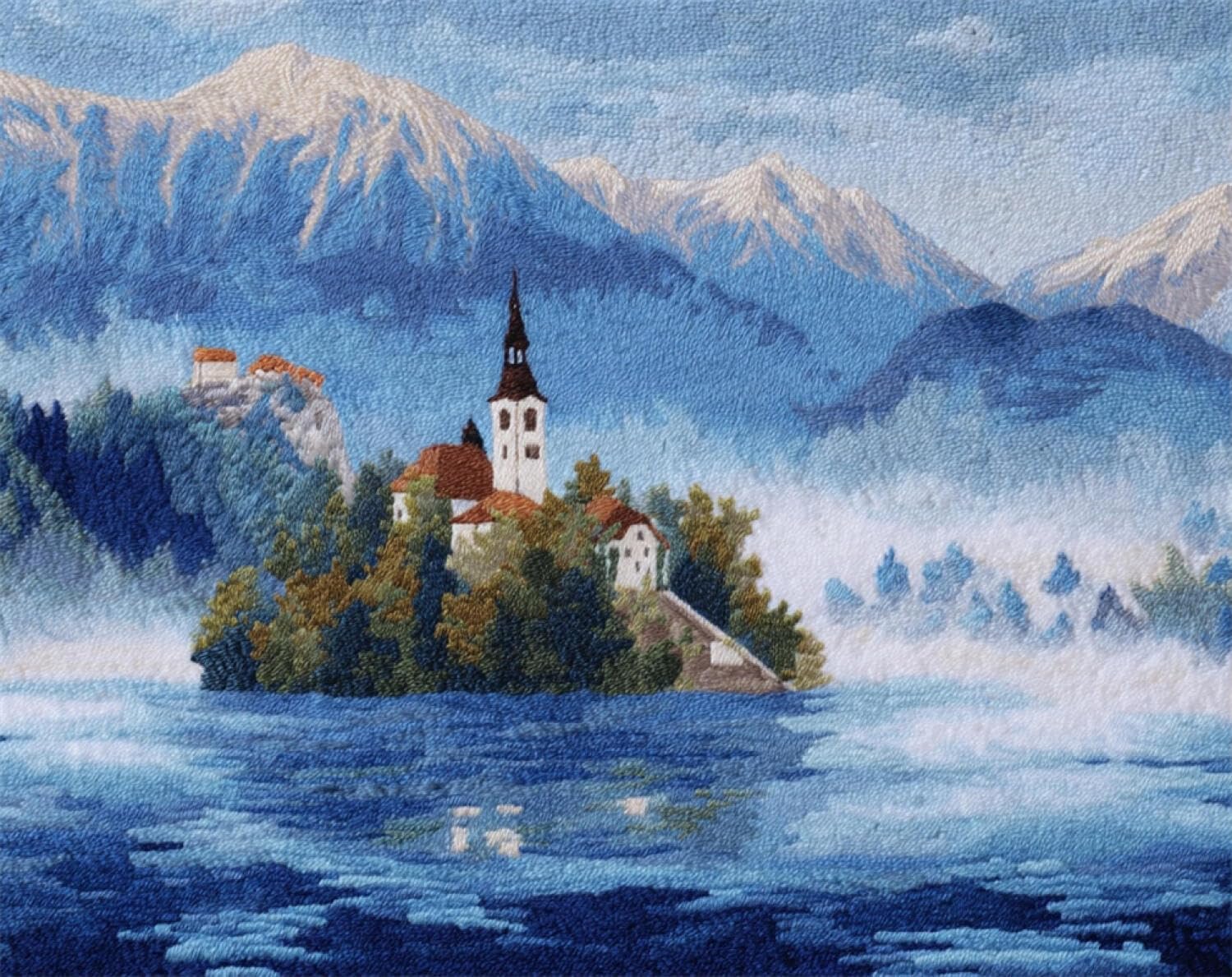Henypt DIY Latch Hook Rug Kits Castle in the Lake 55x75cm